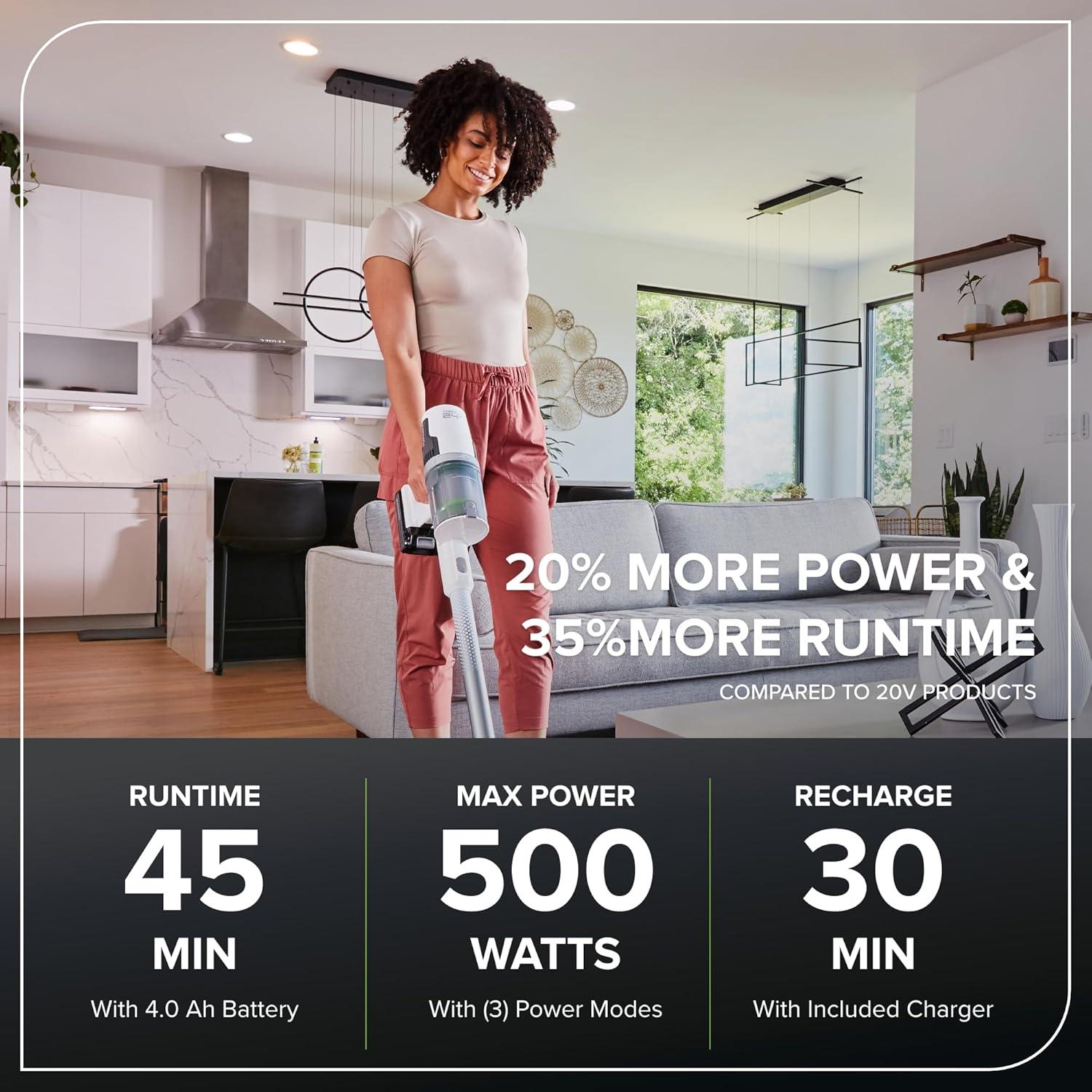 Greenworks 24V Brushless Cordless Stick Vacuum, Lightweight, Handheld, Pet, Anti-Allergen HEPA Filtration, Hard Floor, Carpet, Car, 4Ah Battery, and 30-Minute Charge Time (White)