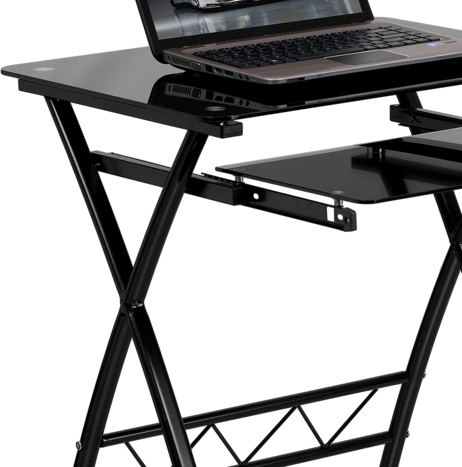 Flash Furniture Black Tempered Glass Computer Desk with Pull-Out Keyboard Tray