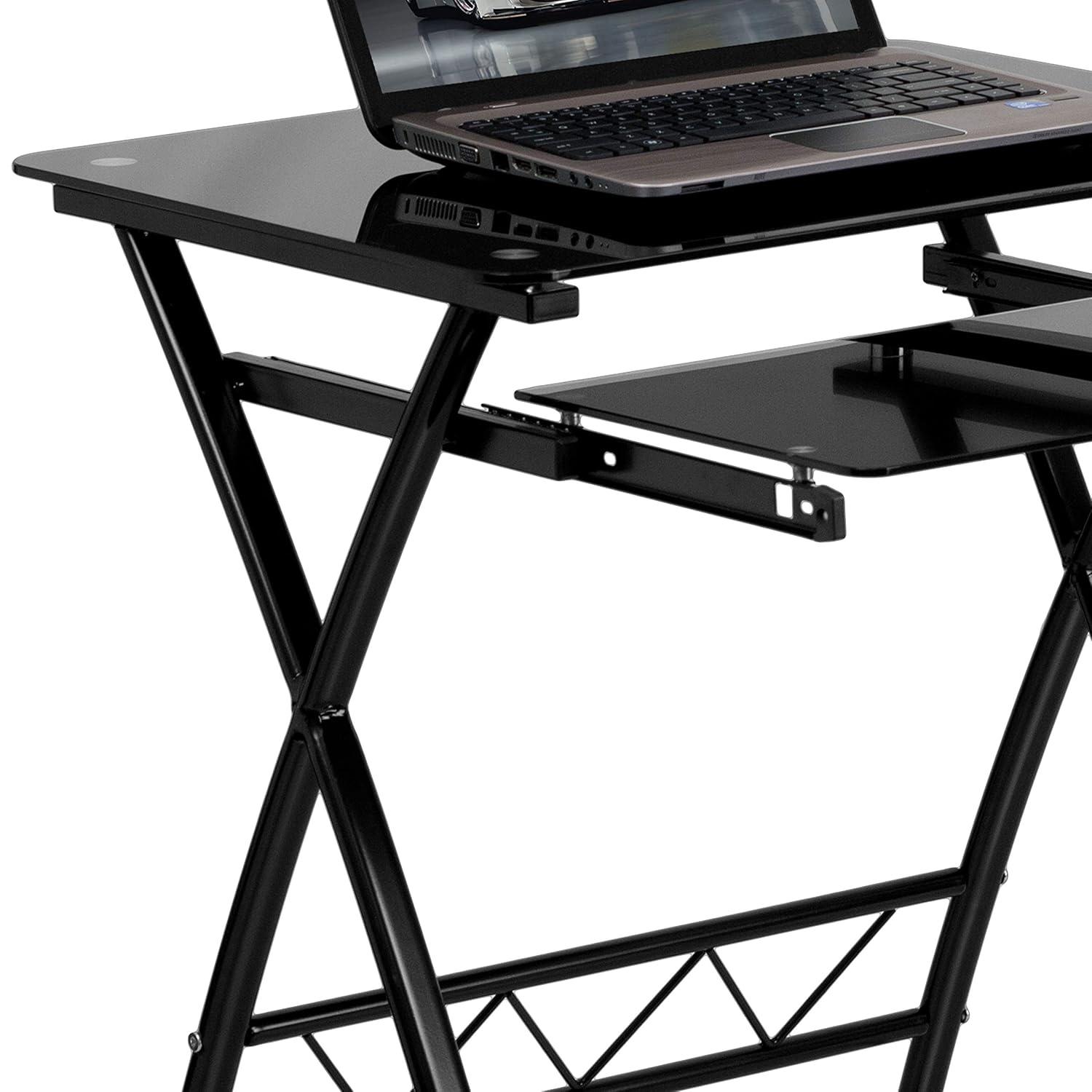 Flash Furniture Black Tempered Glass Computer Desk with Pull-Out Keyboard Tray