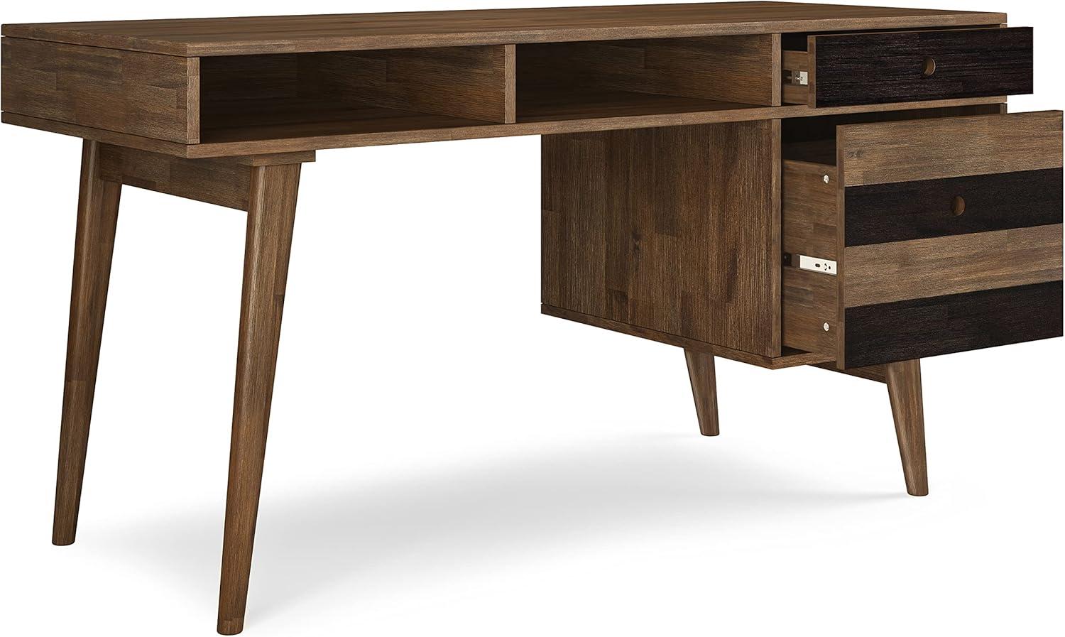 Simpli Home Clarkson Solid Acacia Wood Desk With Side Drawers In Rustic Natural Aged Brown