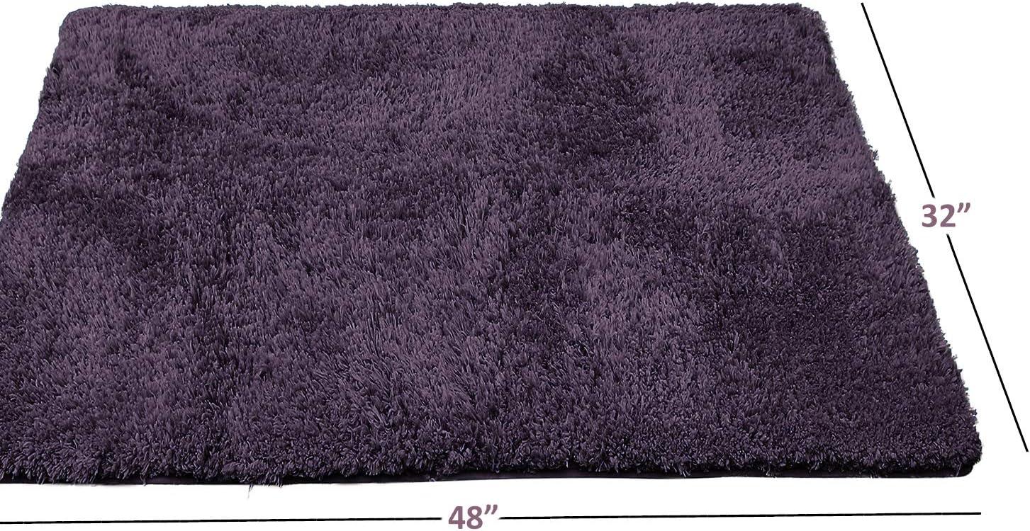 Clara Clark Shaggy Bath Rug with Non-Slip Backing Rubber - Machine Washable Super Soft Bathmat - Plush Absorbent Bathroom Rug, Large - 32 x 48, Eggplant