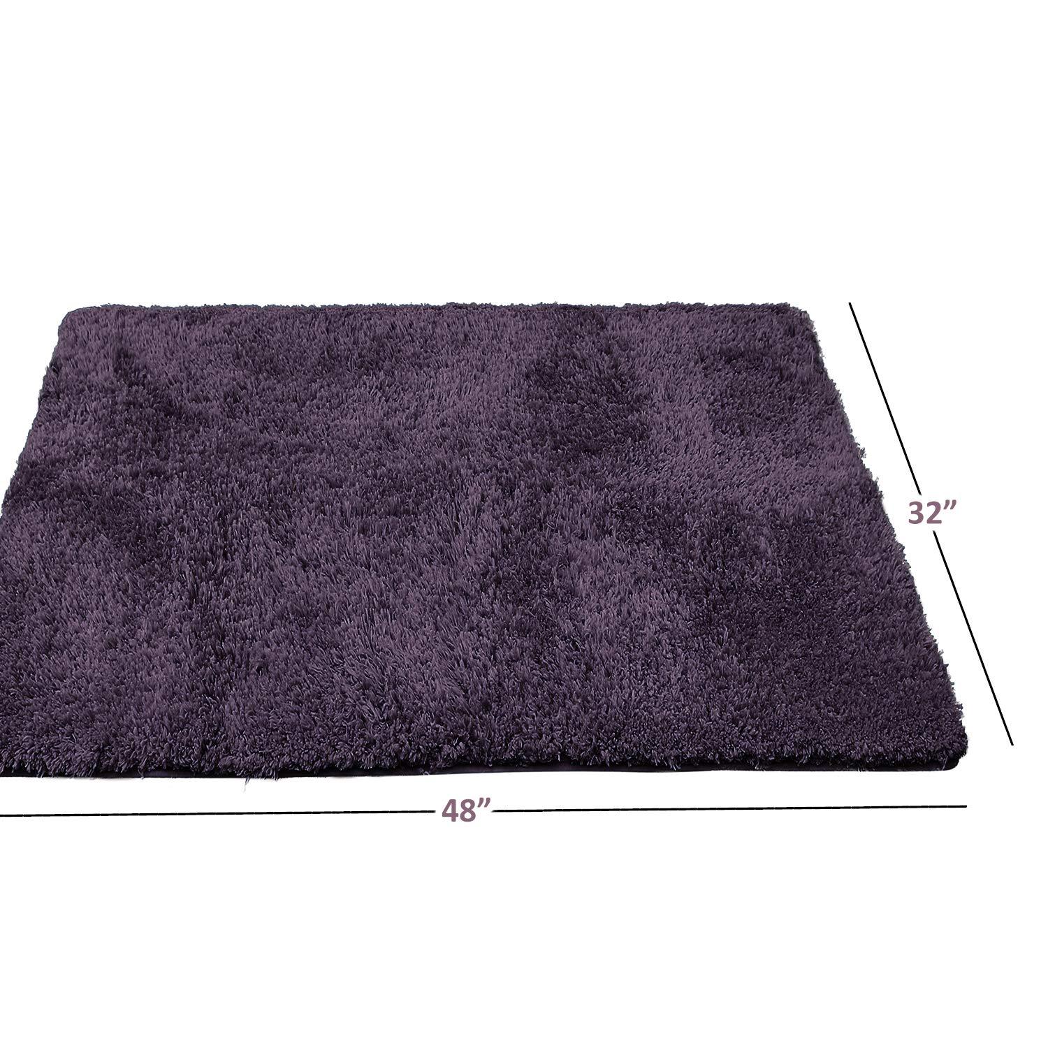 Clara Clark Shaggy Bath Rug with Non-Slip Backing Rubber - Machine Washable Super Soft Bathmat - Plush Absorbent Bathroom Rug, Large - 32 x 48, Eggplant