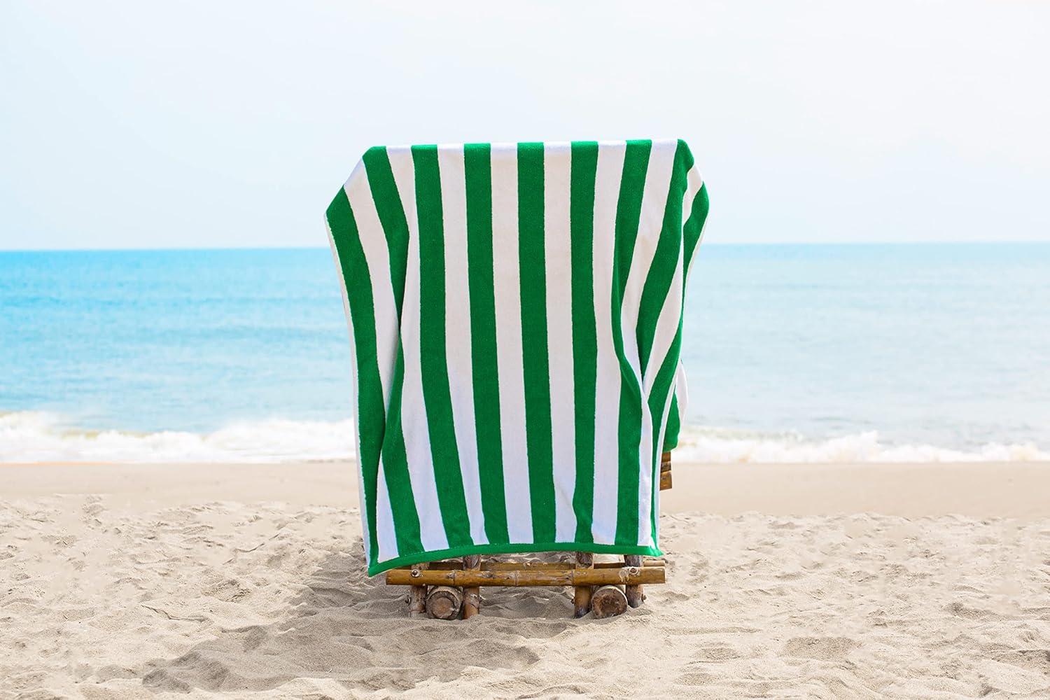 American Soft Linen Beach Towel, 100% Cotton Cabana Striped Beach Towel, 30 in by 60 in Soft Absorbent Beach Pool Towel
, Green