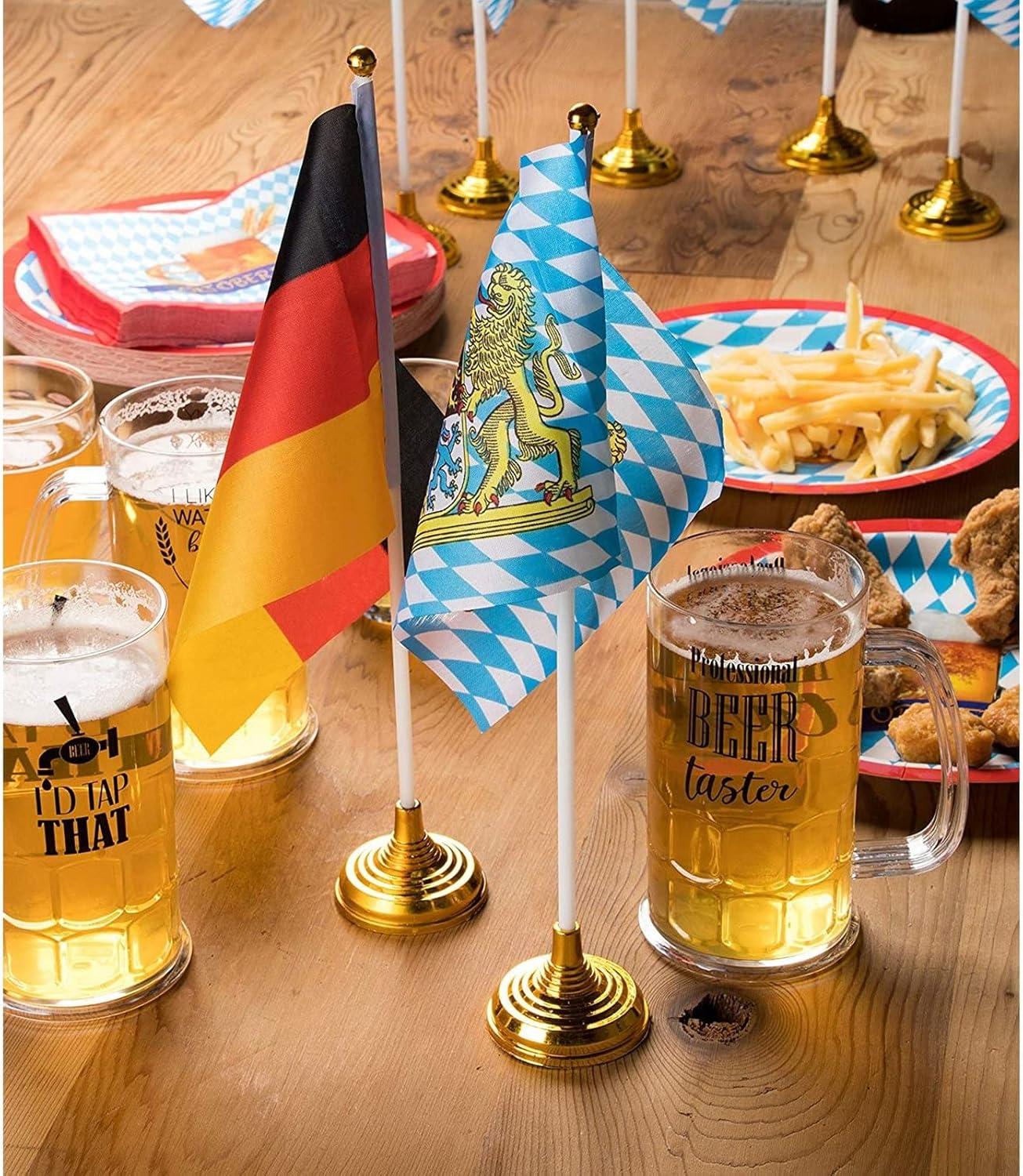 Bavarian and German Polyester Desk Flags with Stands, 24 Pieces