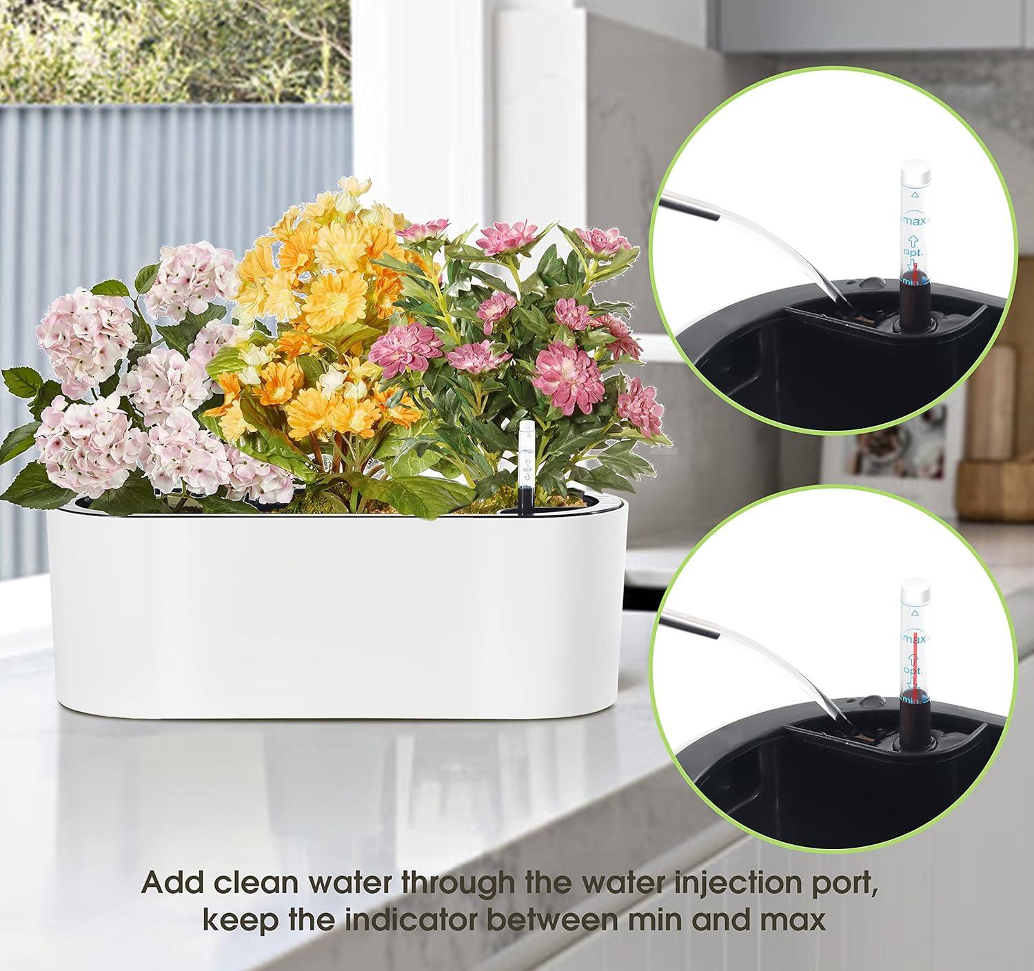 16" White Oval Self-Watering Planter with Water Level Indicator