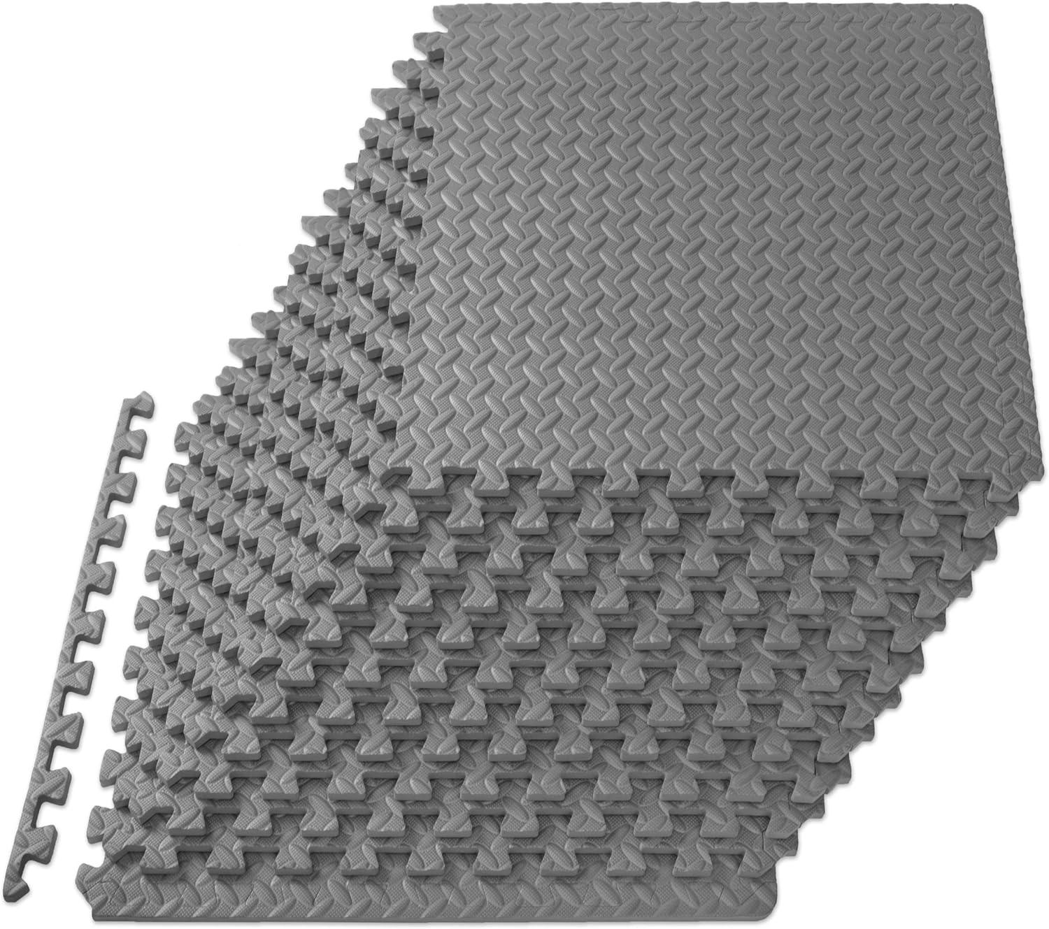 ProsourceFit Exercise Puzzle Mat 1/2-in, Grey, 48 Sq Ft - 12 Tiles