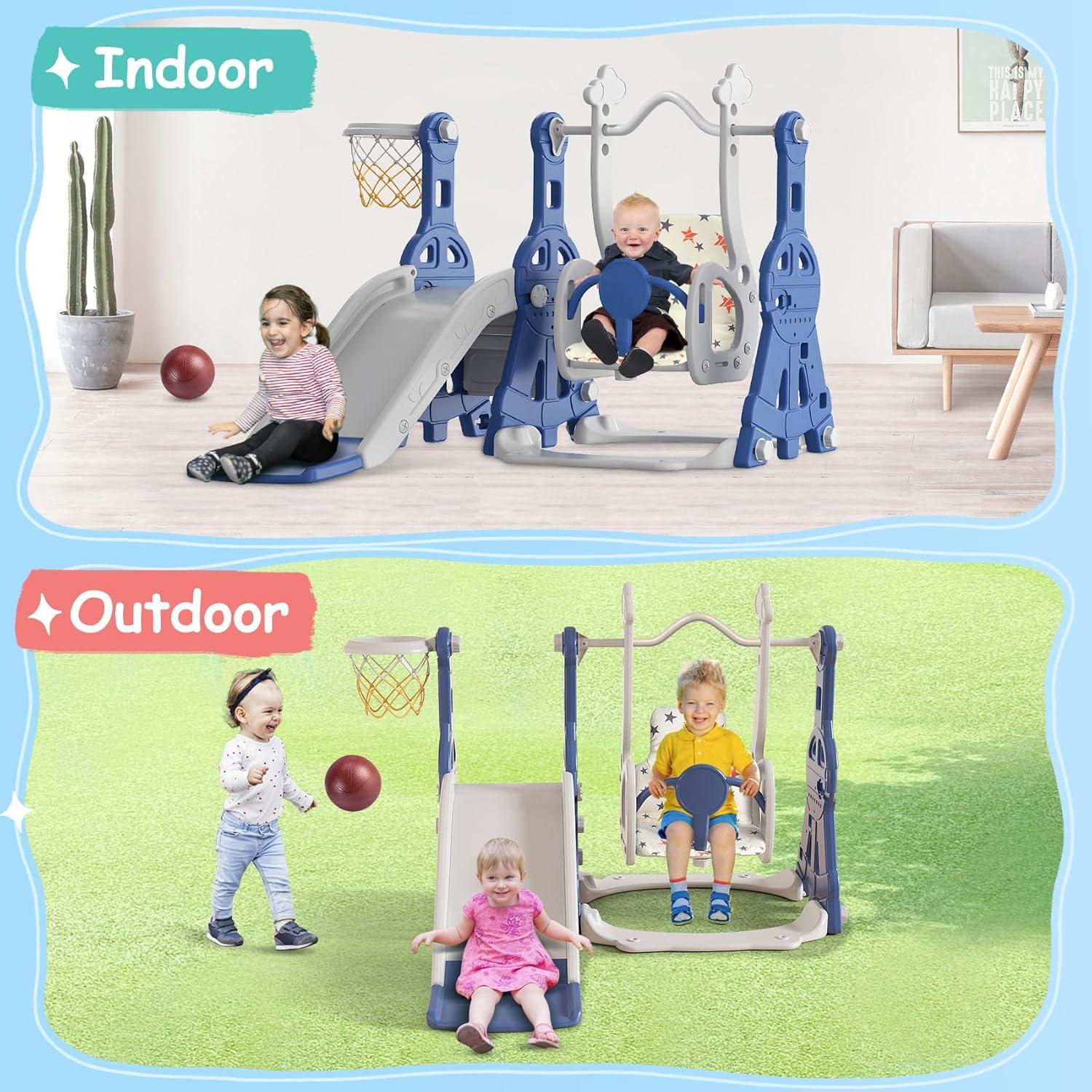 Suteck 4 in 1 Toddler Slide, Kids Slide with Climber and Swing Outdoor Indoor Slide Playset