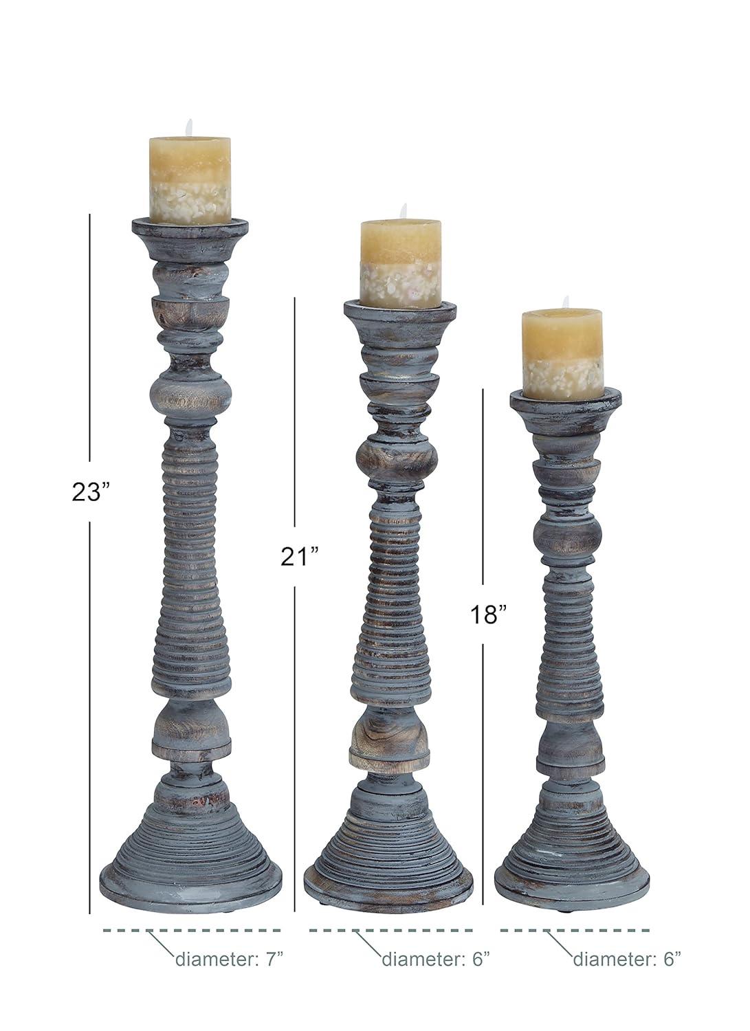 Mango Wood Handmade Decorative Light Gray Candle Holder Set (Set of 3)