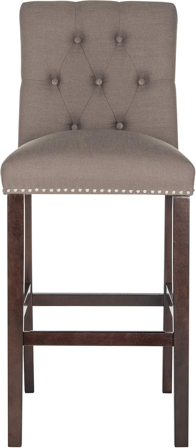 Transitional Espresso and Dark Taupe Bar Stools with Silver Nailheads (Set of 2)