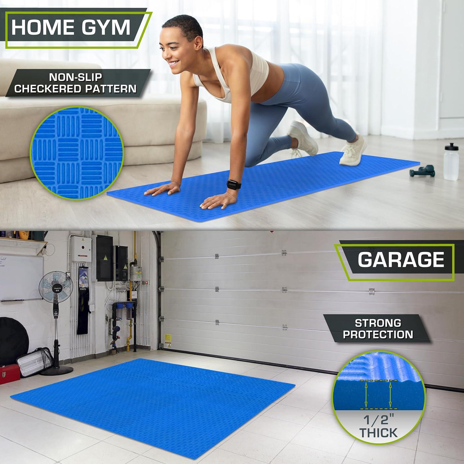 ProsourceFit Checkered Puzzle Exercise Mat 1/2-in, Blue, 24 Sq Ft - 6 Tiles