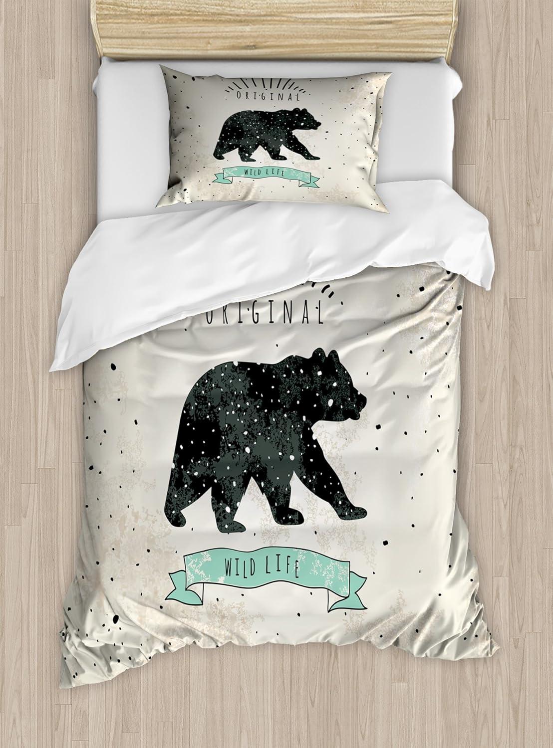 Twin Mint Green and Black Bear Duvet Cover Set