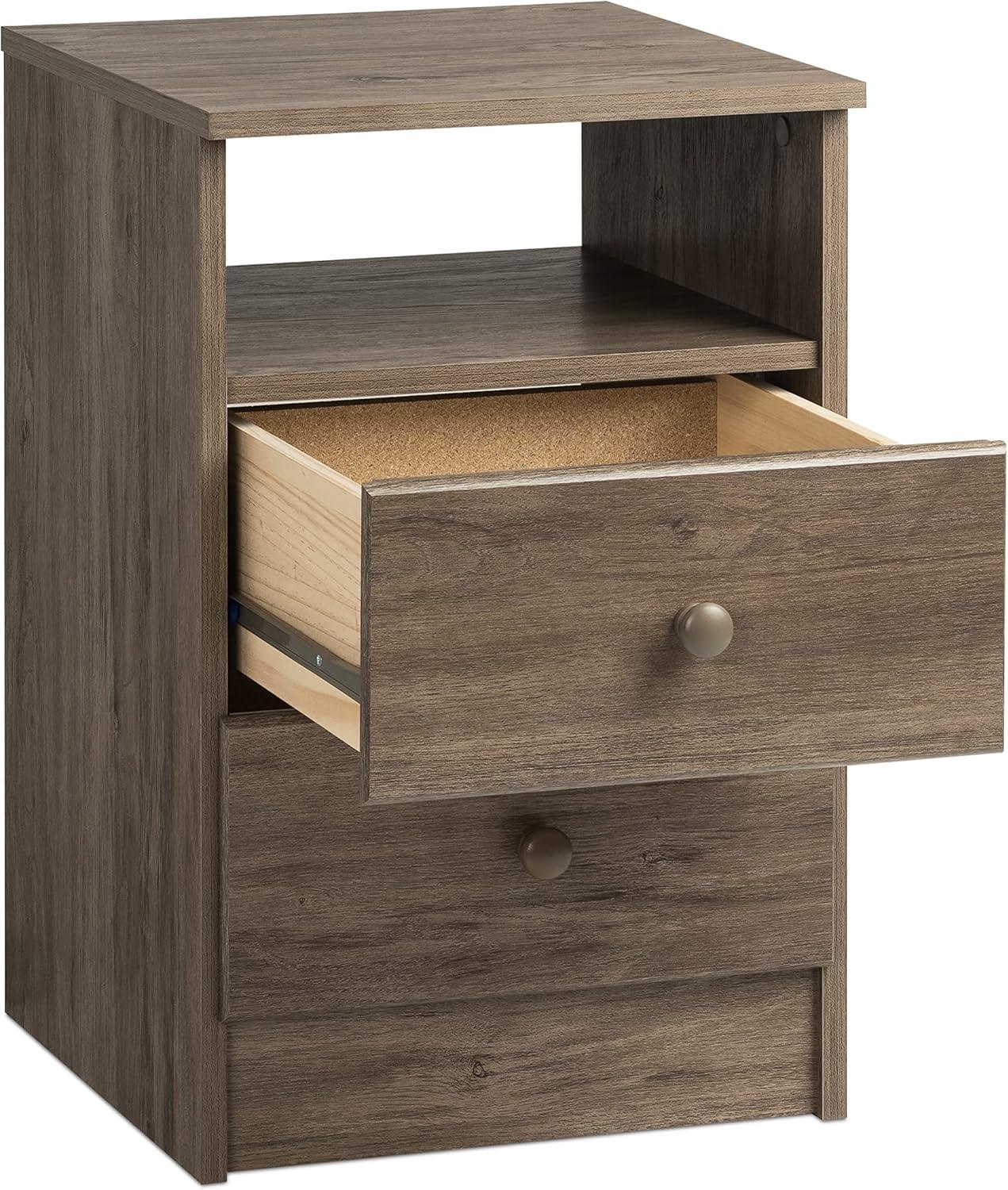 Prepac Astrid 2-Drawer Nightstand with Open Shelf, Drifted Gray
