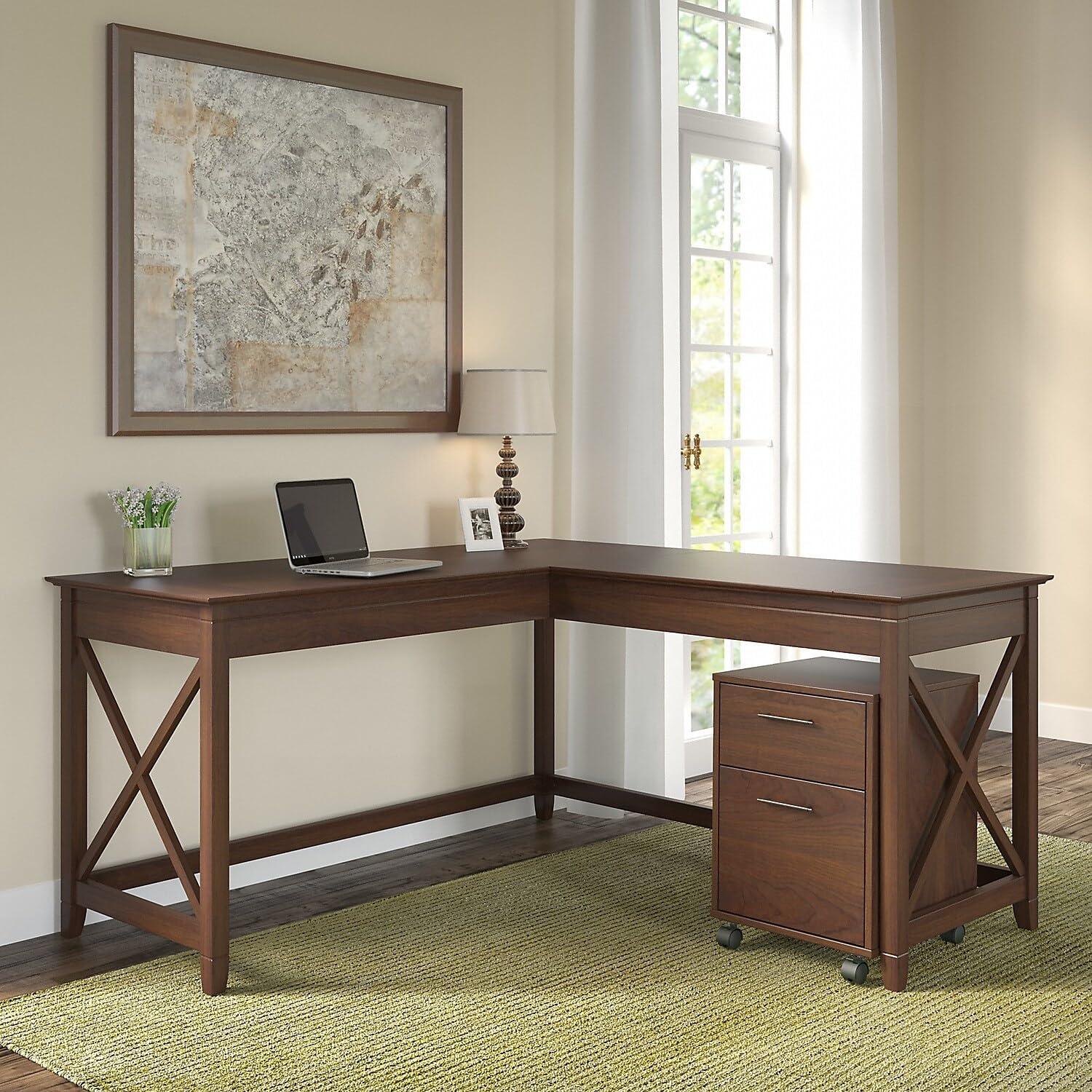 Key West L Desk with Mobile File Cabinet in Reclaimed Pine - Engineered Wood