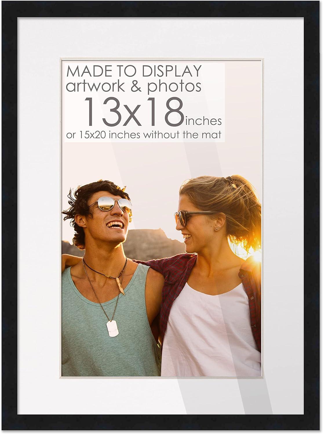 13x18 Frame Black With White Picture Mat For 13x18 Photo - Black 15x20 Frame To Display Print or
