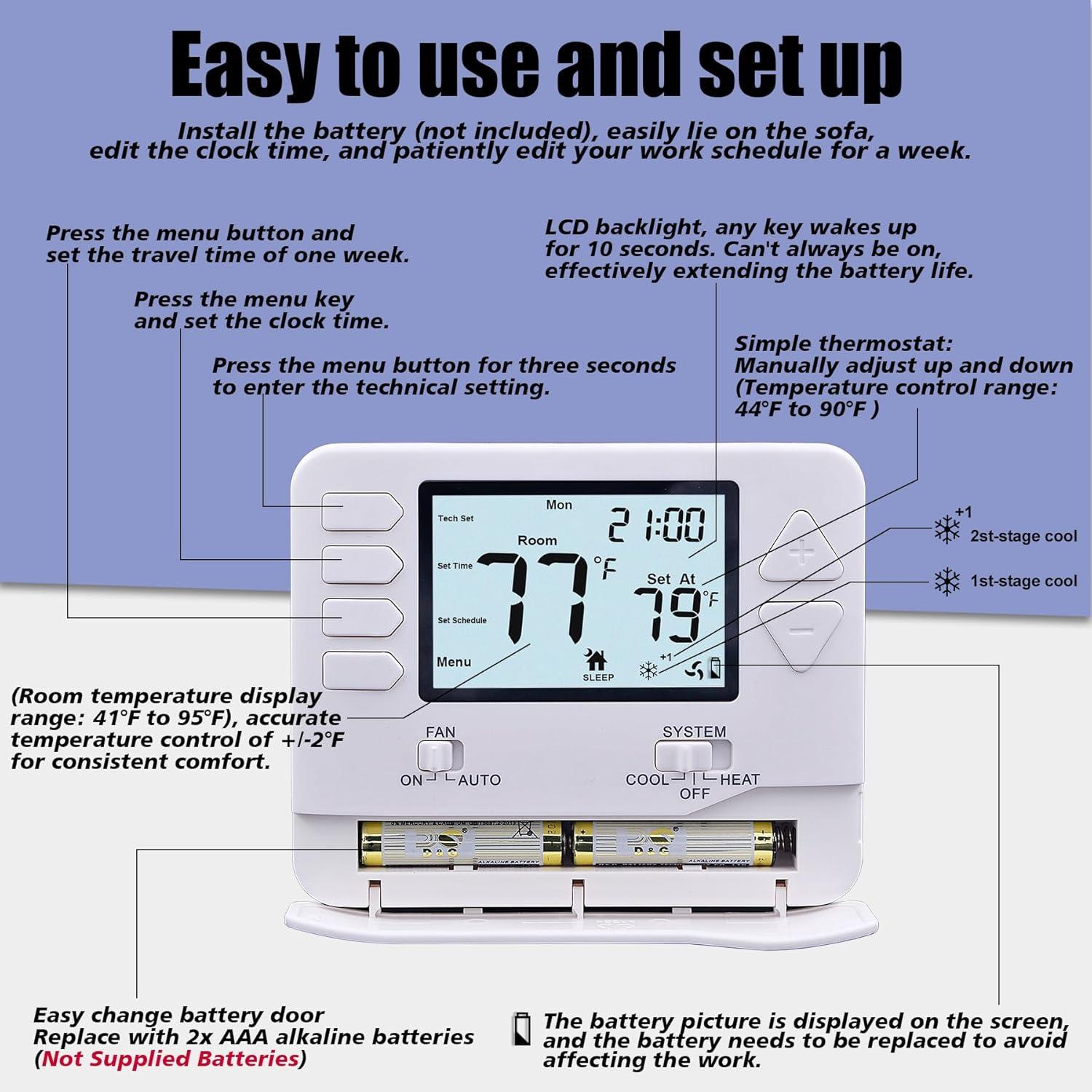 5-1-1 Day Programmable Heat Pump Thermostat for Home up to 2 Heat and 1 Cool