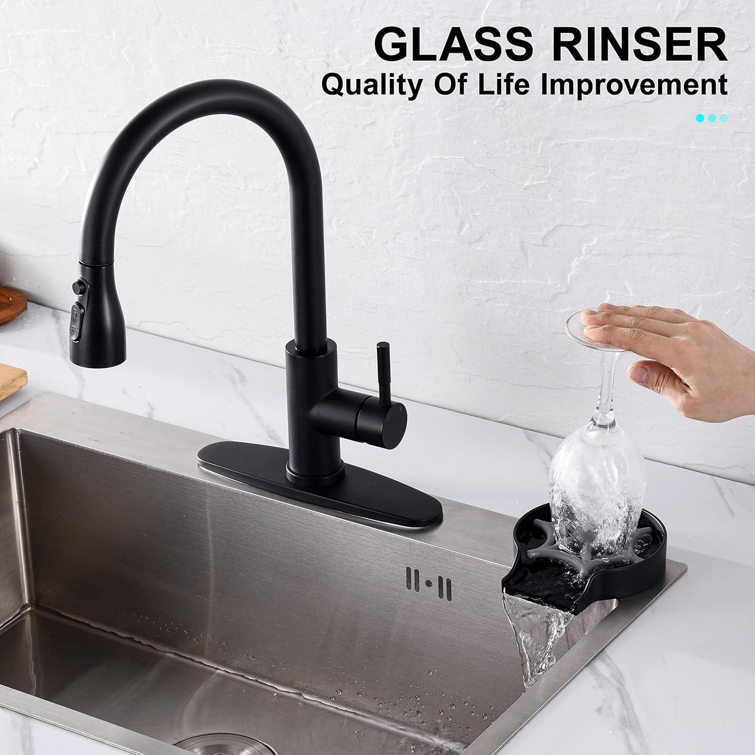 Matte Black Zinc Alloy Kitchen Sink Glass Rinser