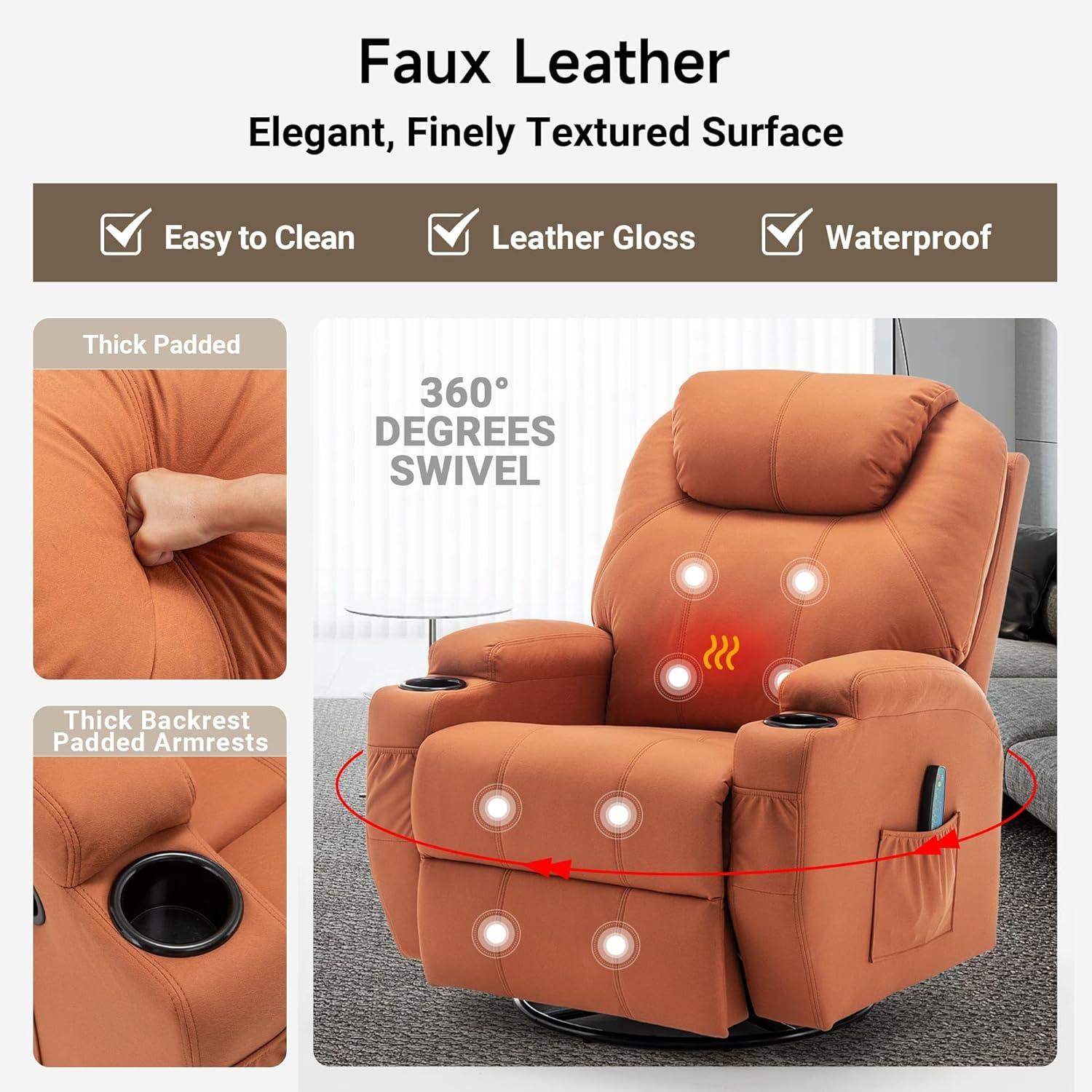 Latitude Run® Recliner Chair, Rocking Chair with Massage and Heat, 360° Swivel Recliner Chairs for Adults, Rocker Manual Recliner with Remote Control and Cup Holder for Living Room