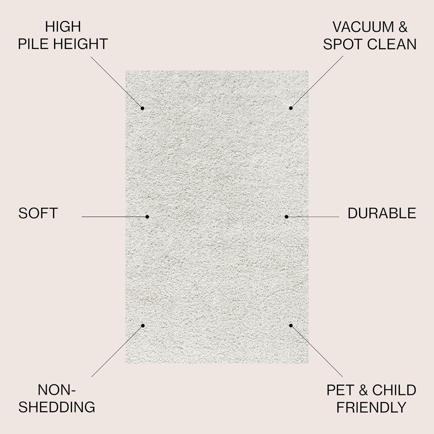 5'x8' Mercer Shag Plush Area Rug, White - JONATHAN Y