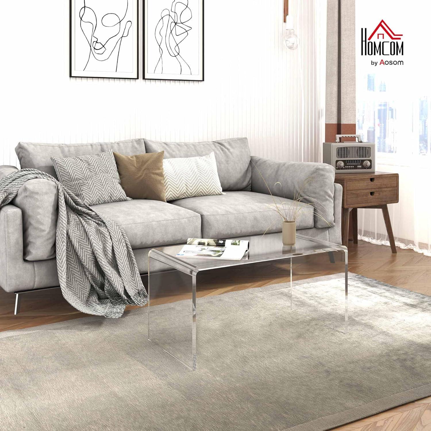 HOMCOM 32" Long Rectangle All Acrylic 15mm Thick Waterfall Coffee Table, Clear