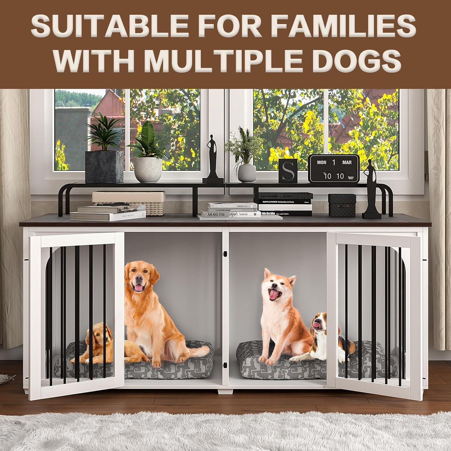 Tucker Murphy Pet™ 74.8" XXL Double Dog Kennel Furniture For Large Breed,Heavy Duty Wooden Dog Crate Cage Furniture Style With Storage Rack And Divider For 2 Dogs Indoor,White & Reviews | Wayfair