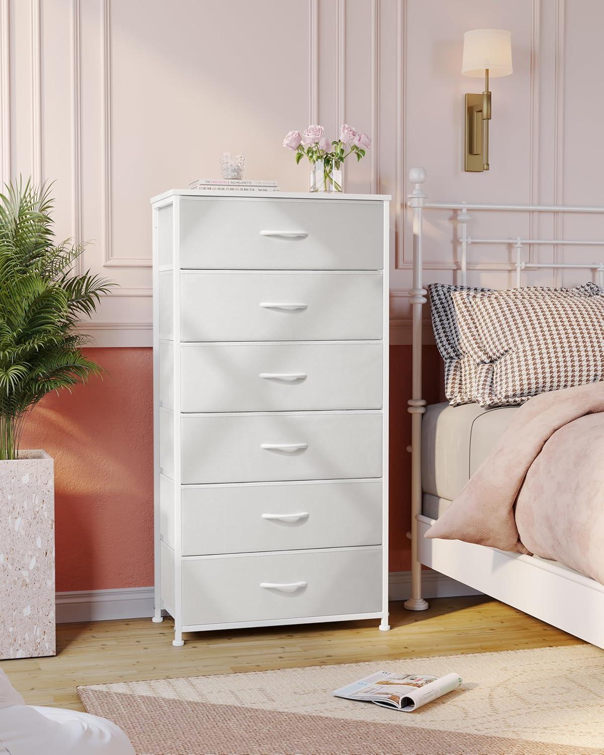 Crestlive Products 6 Drawers Vertical Dresser for Bedroom Storage Tower with Wood Top White