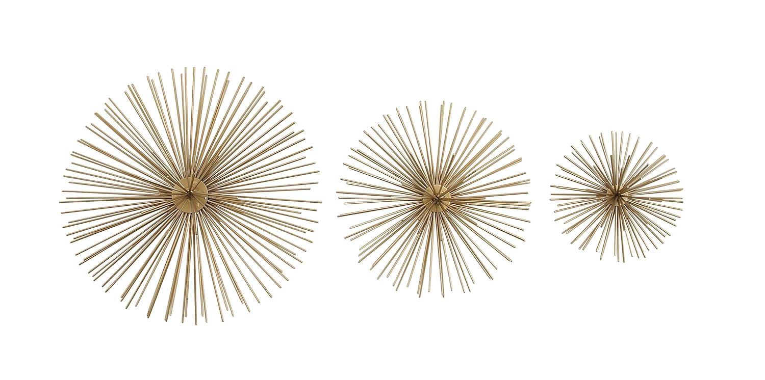 CosmoLiving by Cosmopolitan Gold Metal Starburst 3D Short Spike Home Wall Decor, Set of 3 6", 9", 12"W
