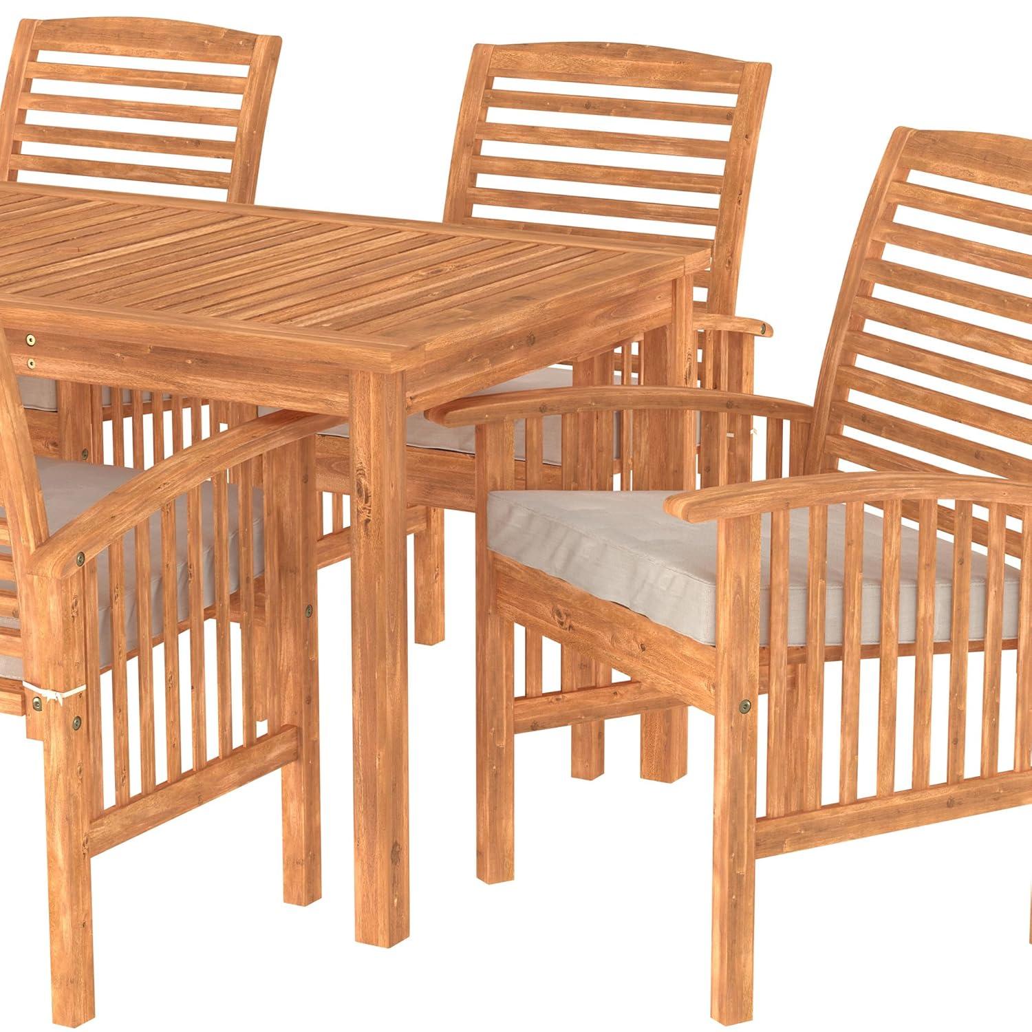 Outdoor Classic Traditional Modern Contemporary Acacia Wood Simple Patio 7-Piece Dining Set - Brown