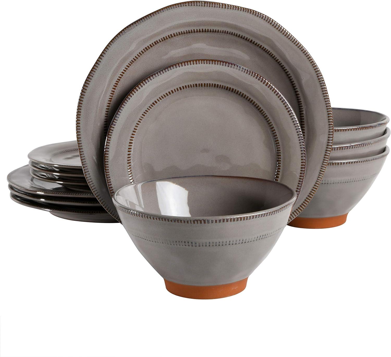 Gibson Elite Gray and Terracotta Ceramic Dinnerware Set, Service for 4