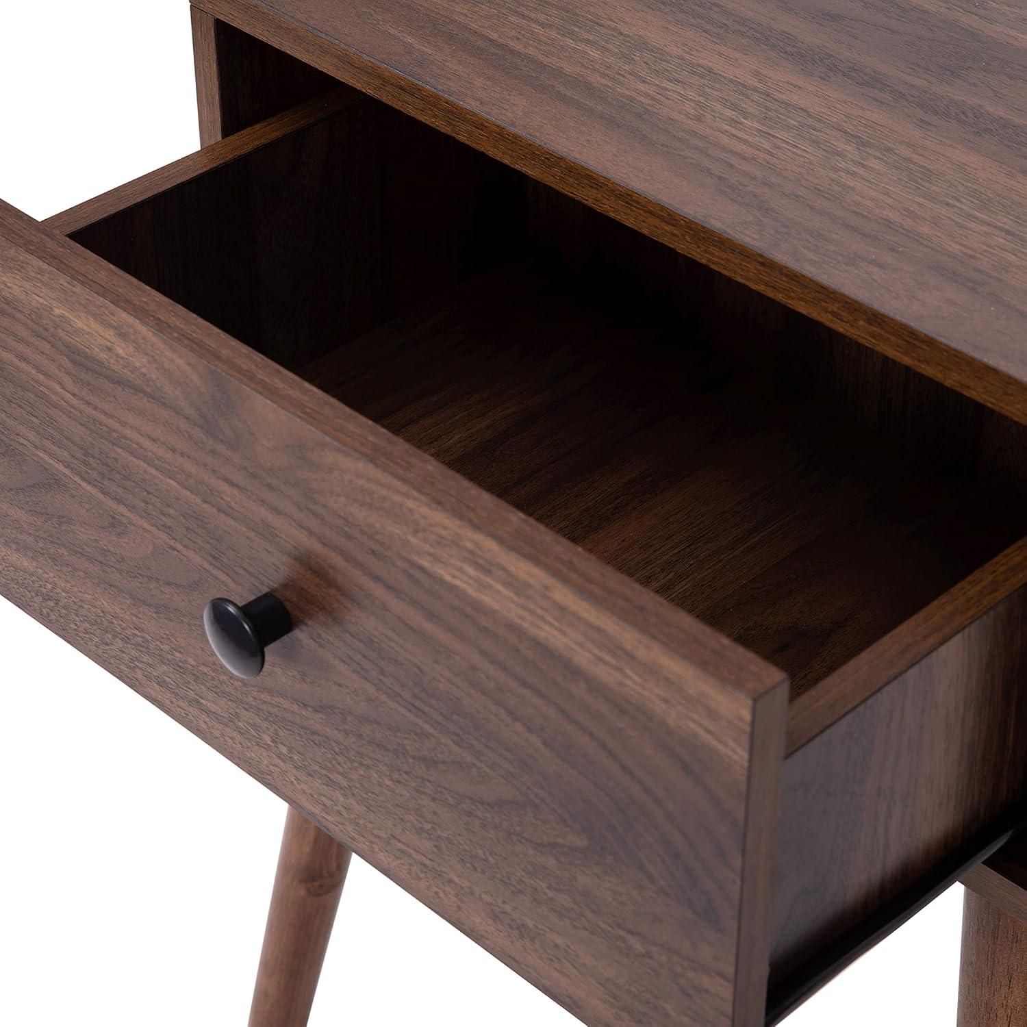 Walker Edison 2-Piece Mid-Century Solid Pine Wood Bedroom Nightstand in Walnut