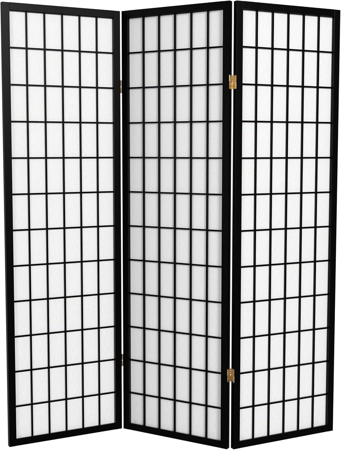 Oriental Furniture 5 ft. Tall Window Pane Shoji Screen - Black - 3 Panel