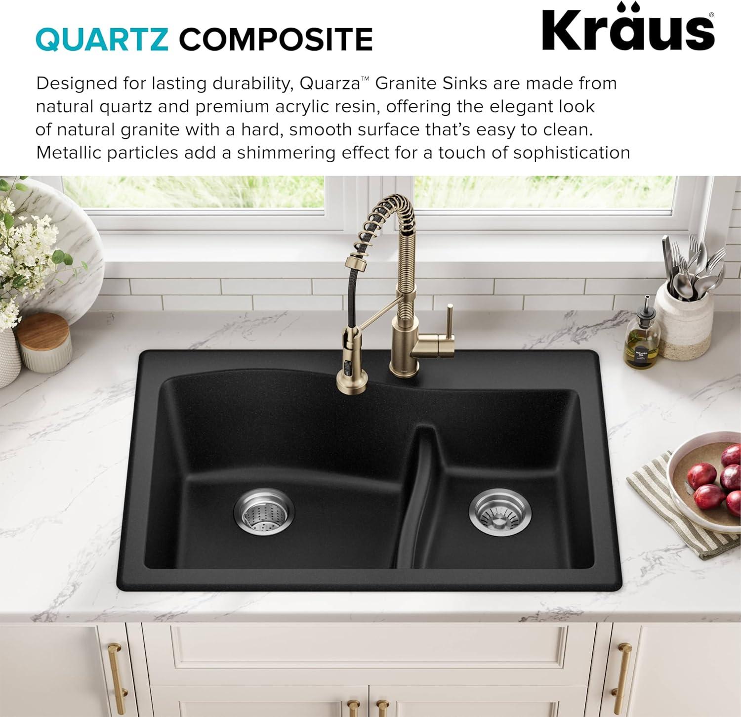 KRAUS Quarza™ 33" L Dual Mount 60/40 Double Bowl Granite Kitchen Sink