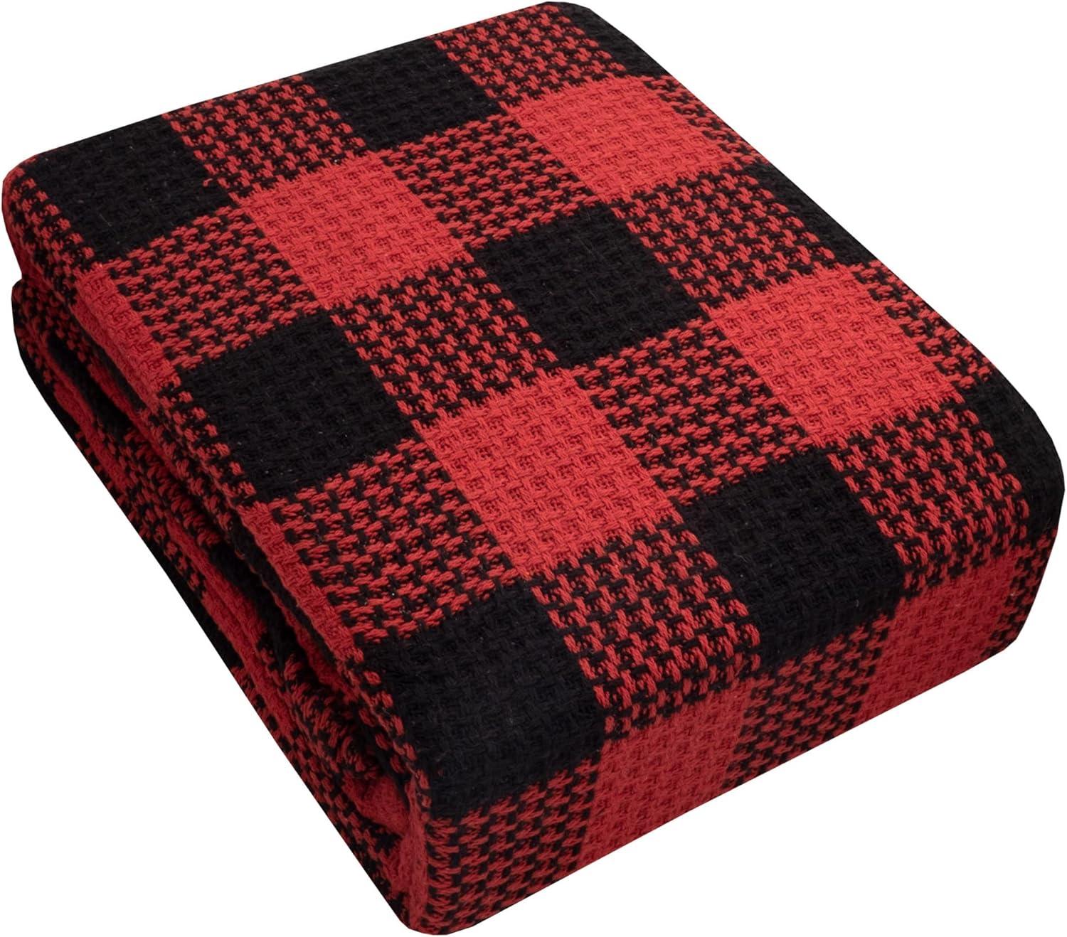 100% Cotton Blend Blanket, Luxury Breathable Buffalo Plaid Weave Design by Sweet Home Collection®