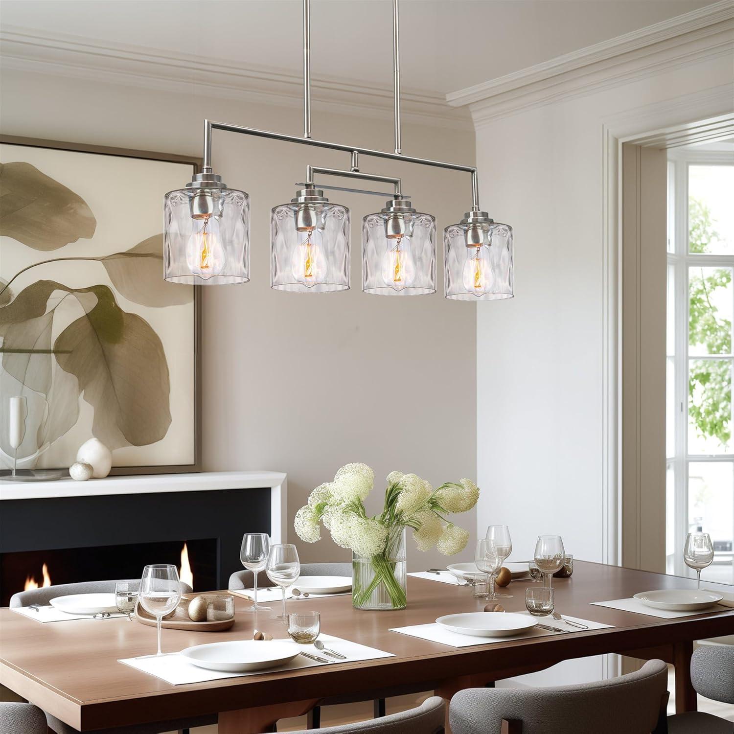 Kira Home Monroe 28" Island Light, Free Swinging Center Arm, Hammered Glass Shades, Adjustable Hanging Height