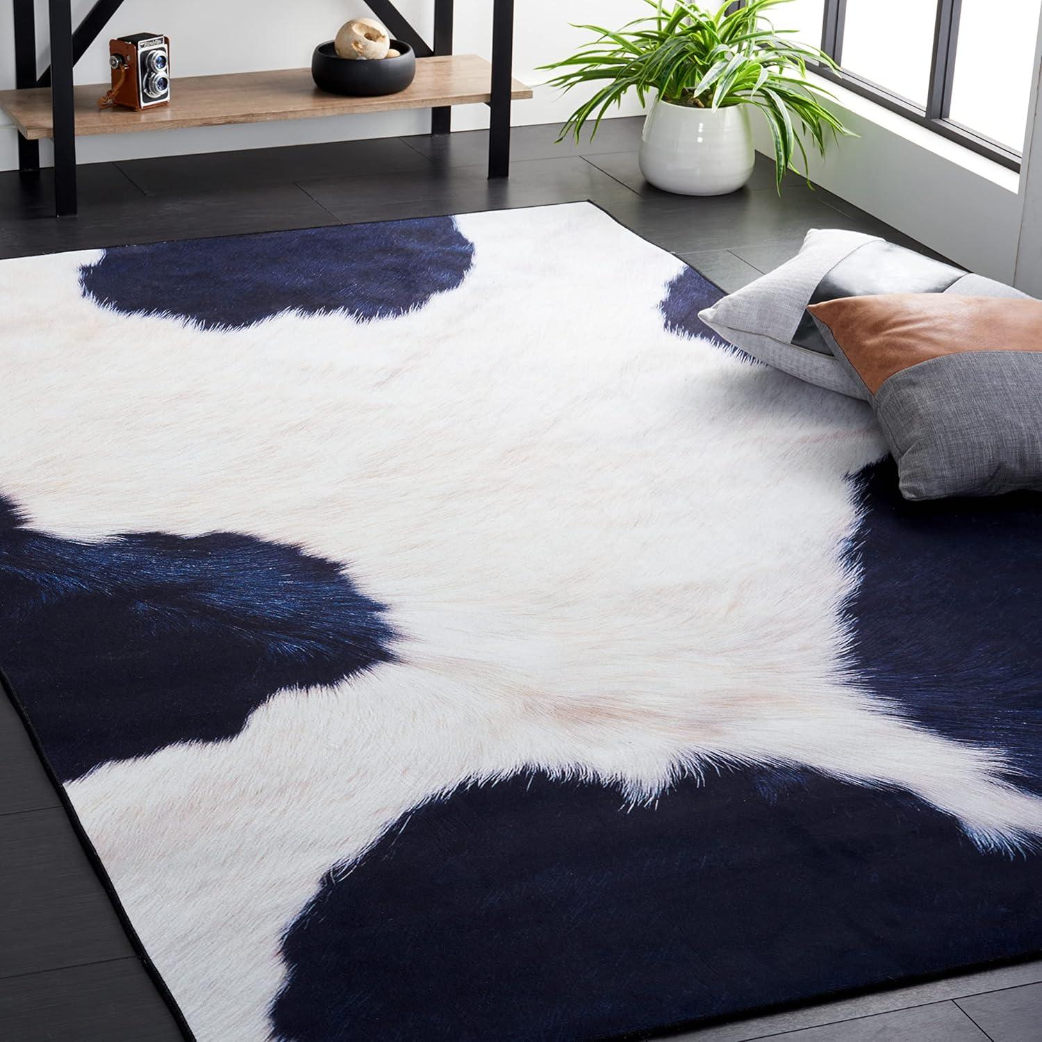 SAFAVIEH Faux Hide Cynthia Novelty Area Rug, Ivory/Dark Blue, 9' x 12'