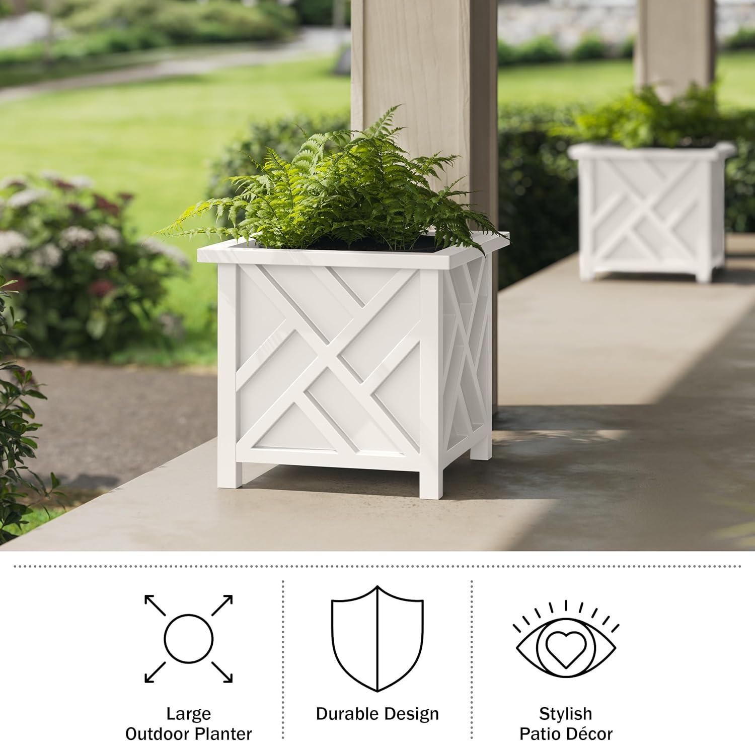 Pure Garden 15.5" Lattice Planter Box, White