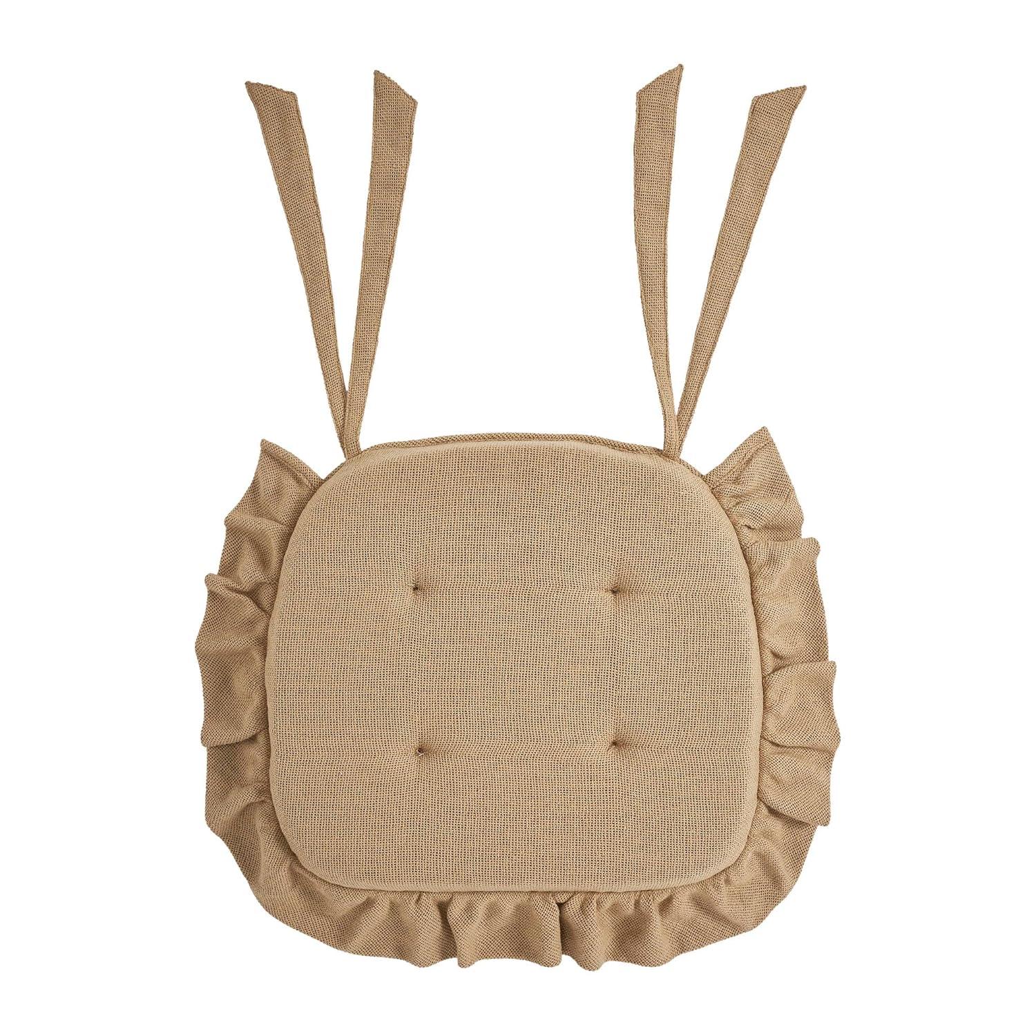 VHC Brands Chair Pad 16.5x18, Cotton Dining Room, Kitchen Chair Pads, Seat Cushion with Ties, Tucked, Burlap Natural Collection, Rectangle 16.5x18, Natural