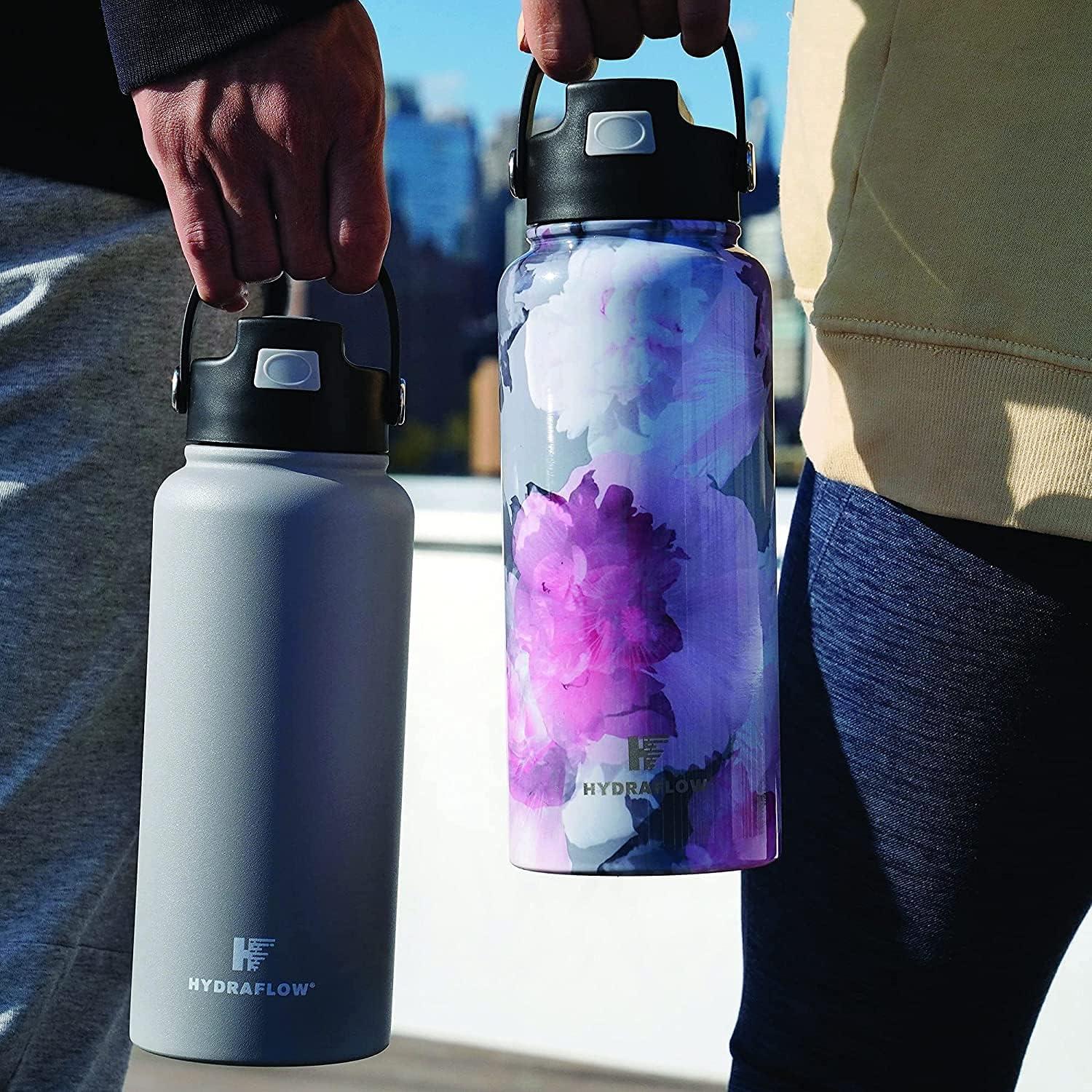 Hydraflow Hybrid - Triple Wall Vacuum Insulated Bottle with Flip Straw - Insulated Water Bottle - Stainless Steel Bottle - Water Bottle with Straw - Reusable Water Bottle (25oz, Powder Graphite)