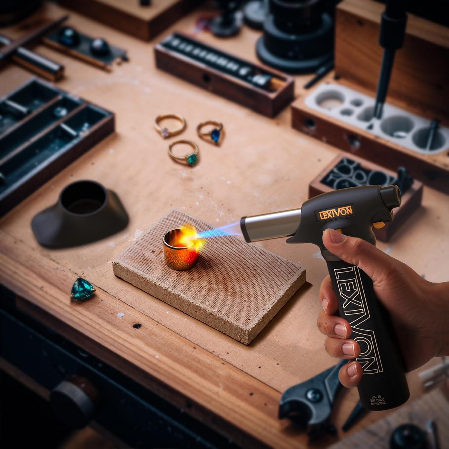 Compact Black Aluminum Butane Torch Lighter with Adjustable Flame