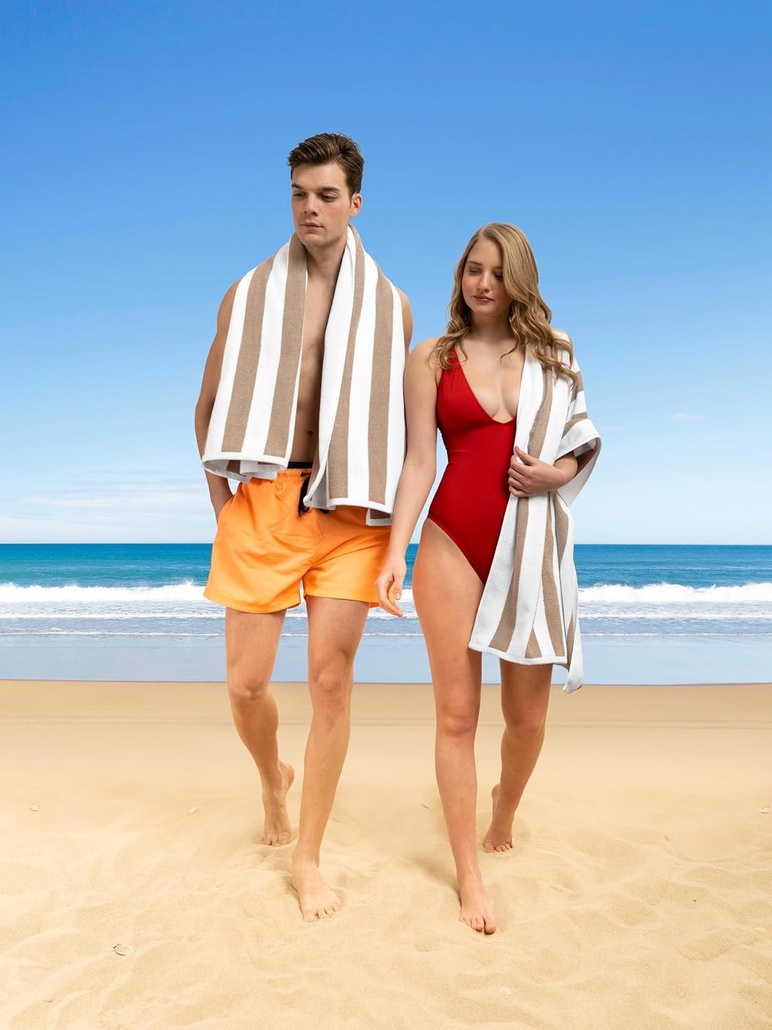 American Soft Linen Beach Towel, 100% Cotton Cabana Striped Beach Towel, 30 in by 60 in Soft Absorbent Beach Pool Towel
, Turquoise Blue