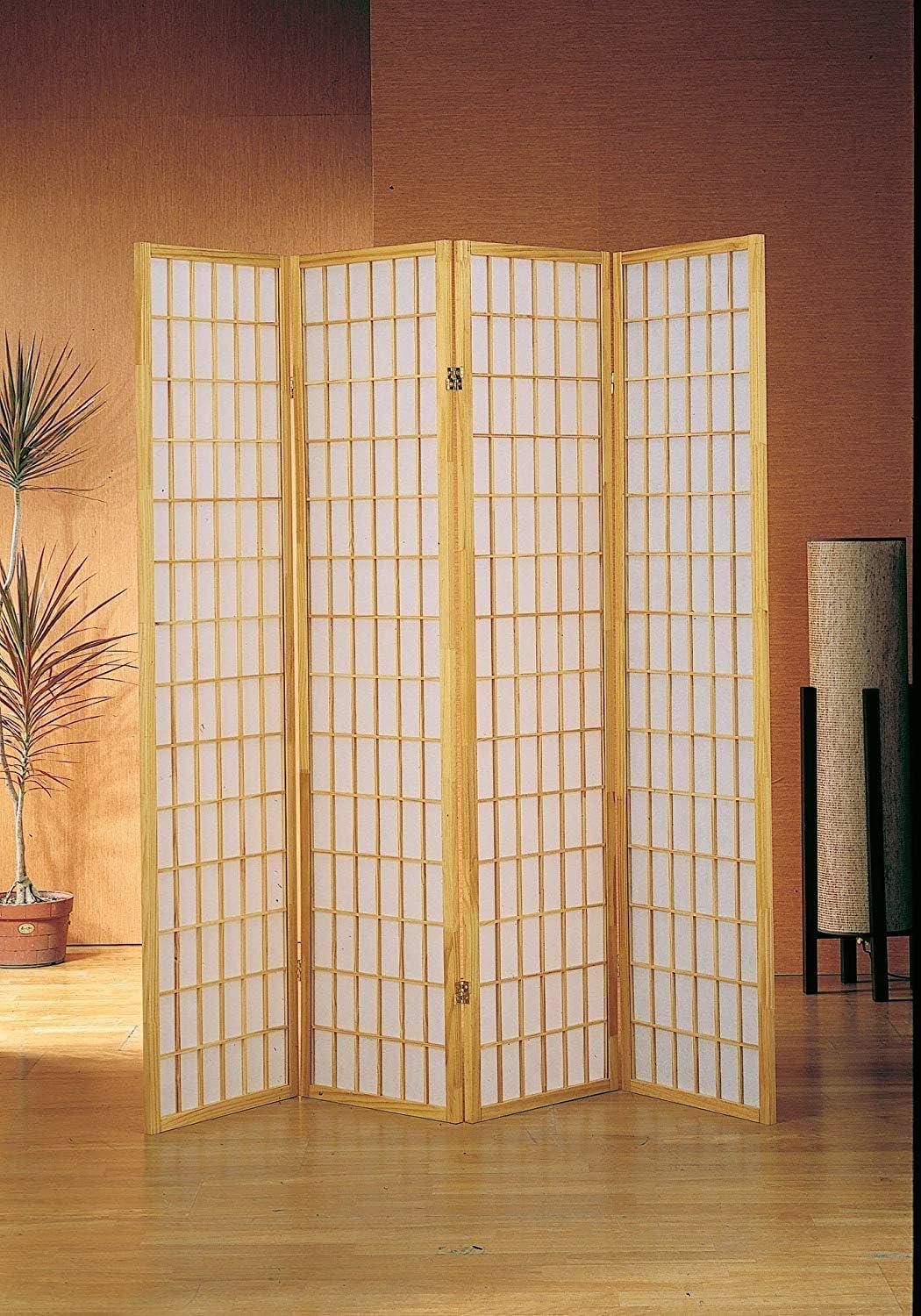 Natural Wood 4-Panel Shoji Room Divider Screen