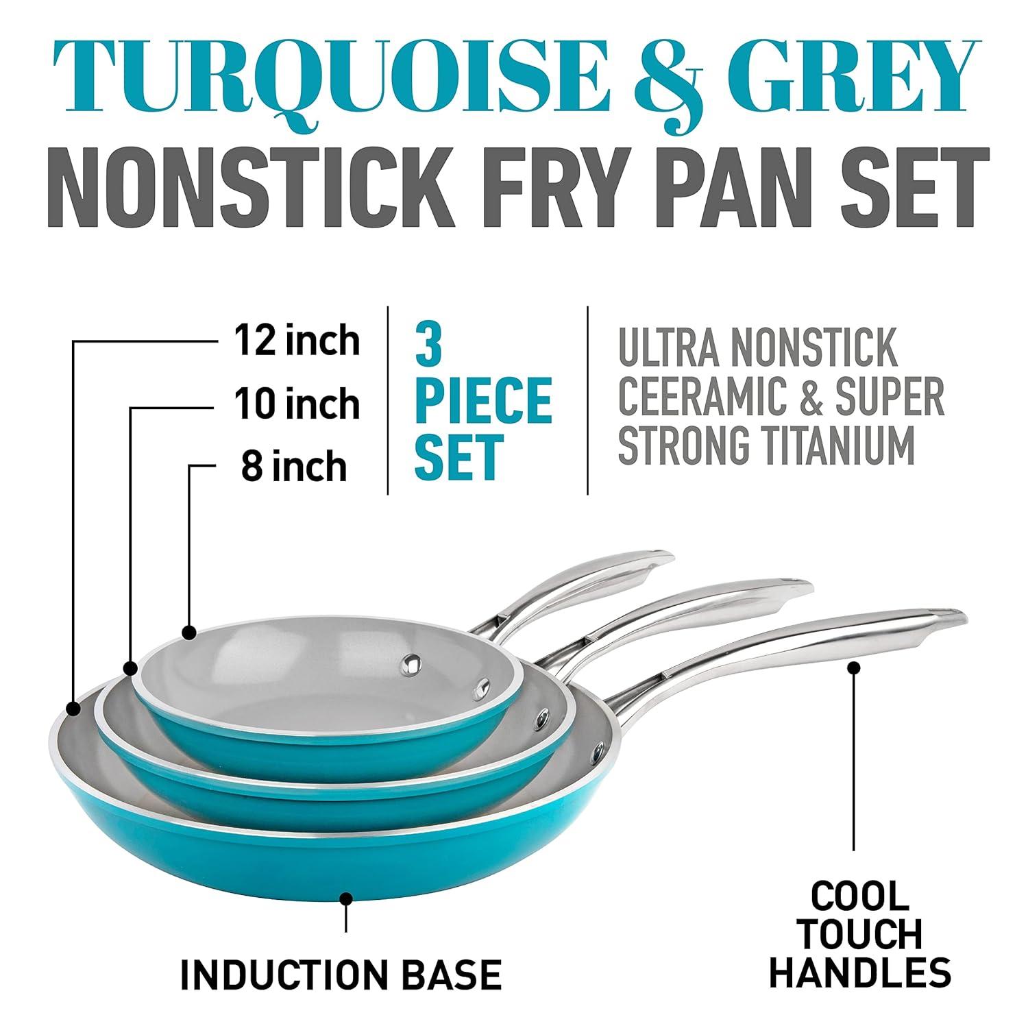 Gotham Steel Gotham Steel Aqua Blue 3 Pack Nonstick Fry Pan Set - 8'' 10'' and 12''