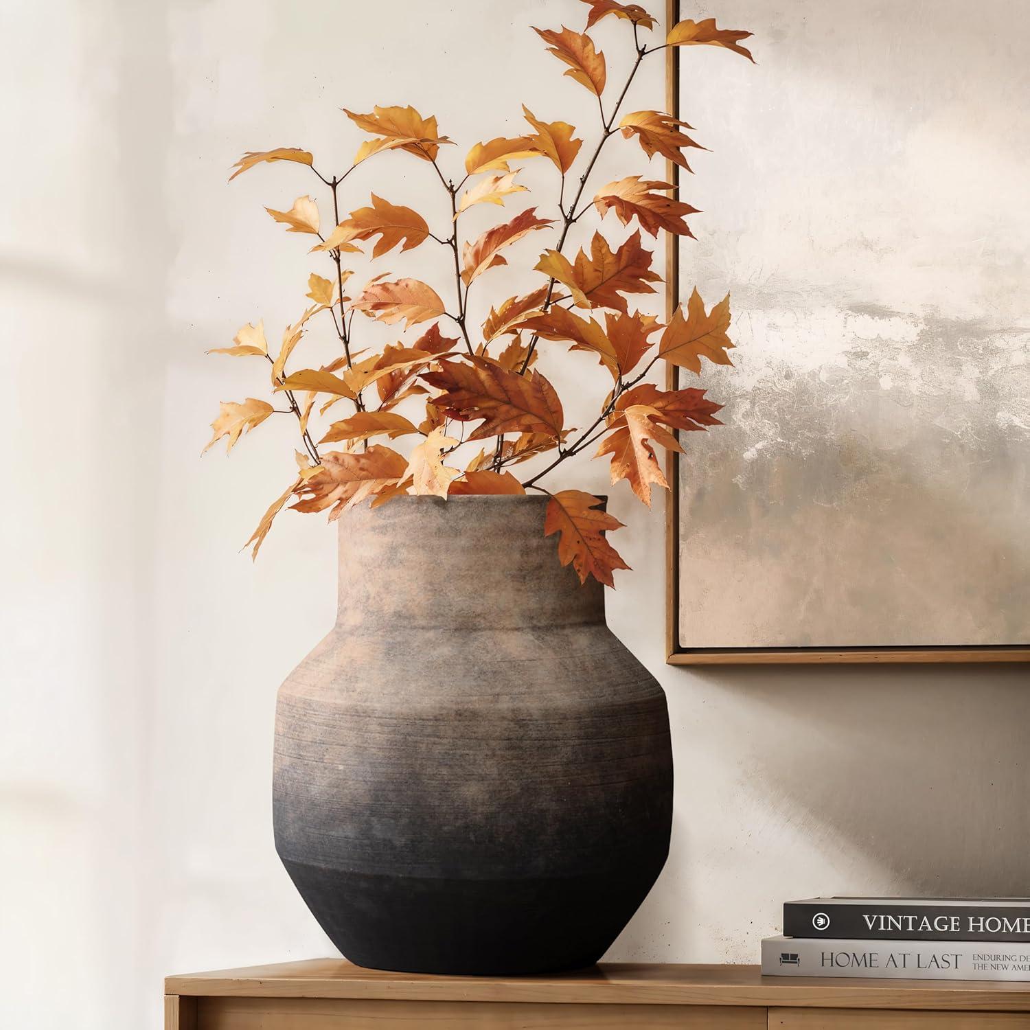 LuxenHome Brown Ombre Terracotta 11.4-Inch Round Vase