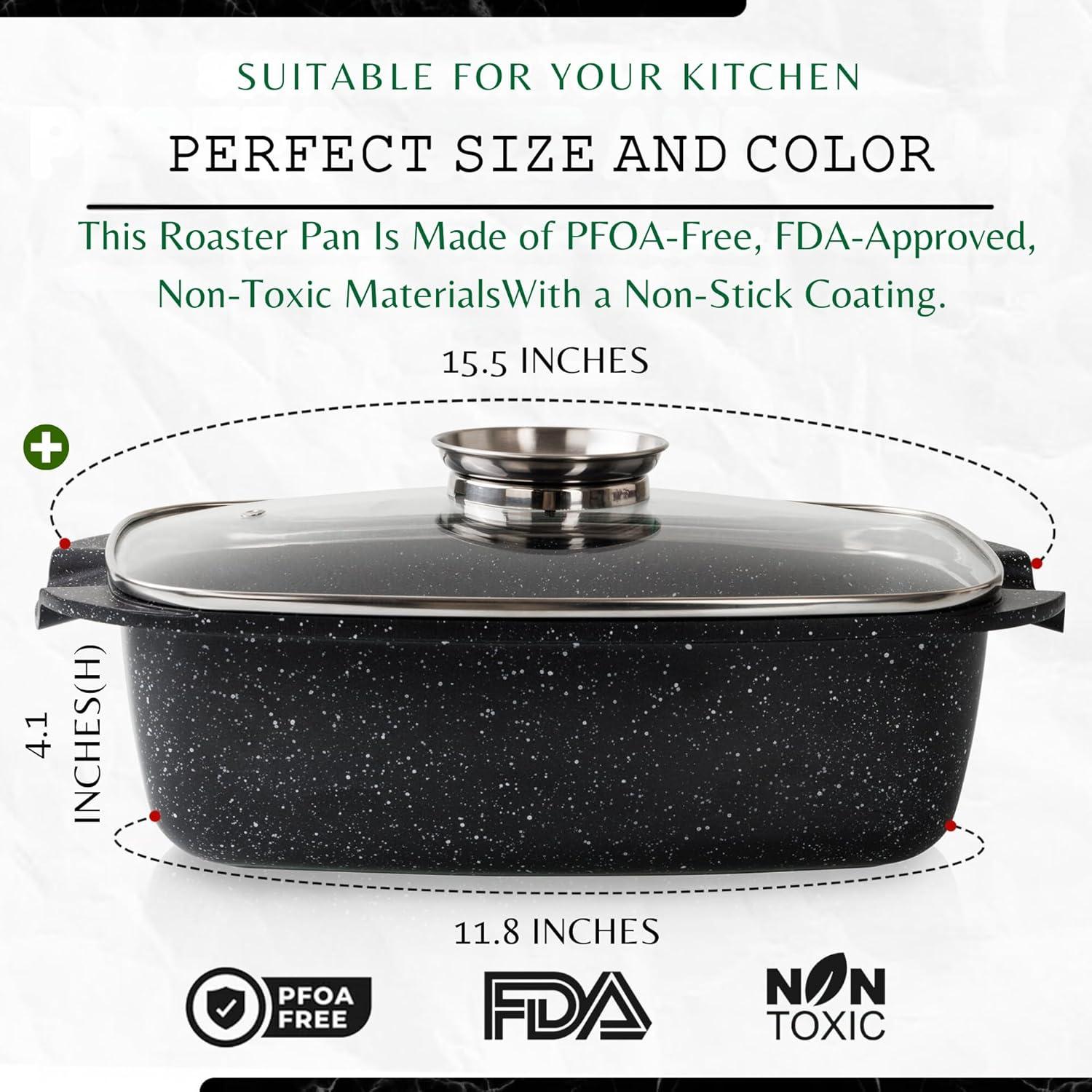 Moss & Stone 6 Qt Induction Compatible Aluminum Roaster Pot with Glass Lid