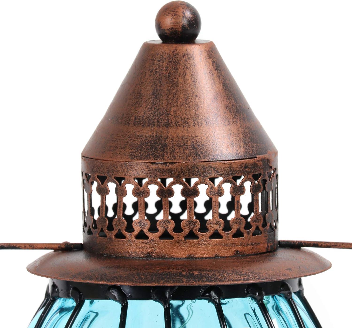 Exhart Exhart Solar Antique Metal and Glass Accent Lantern with Fifteen LED Fairy Firefly String Lights, 7 by 14"