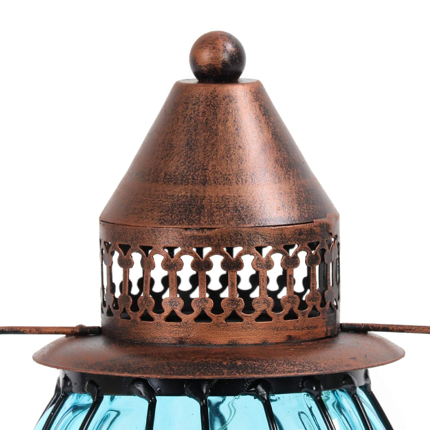 Exhart Exhart Solar Antique Metal and Glass Accent Lantern with Fifteen LED Fairy Firefly String Lights, 7 by 14"