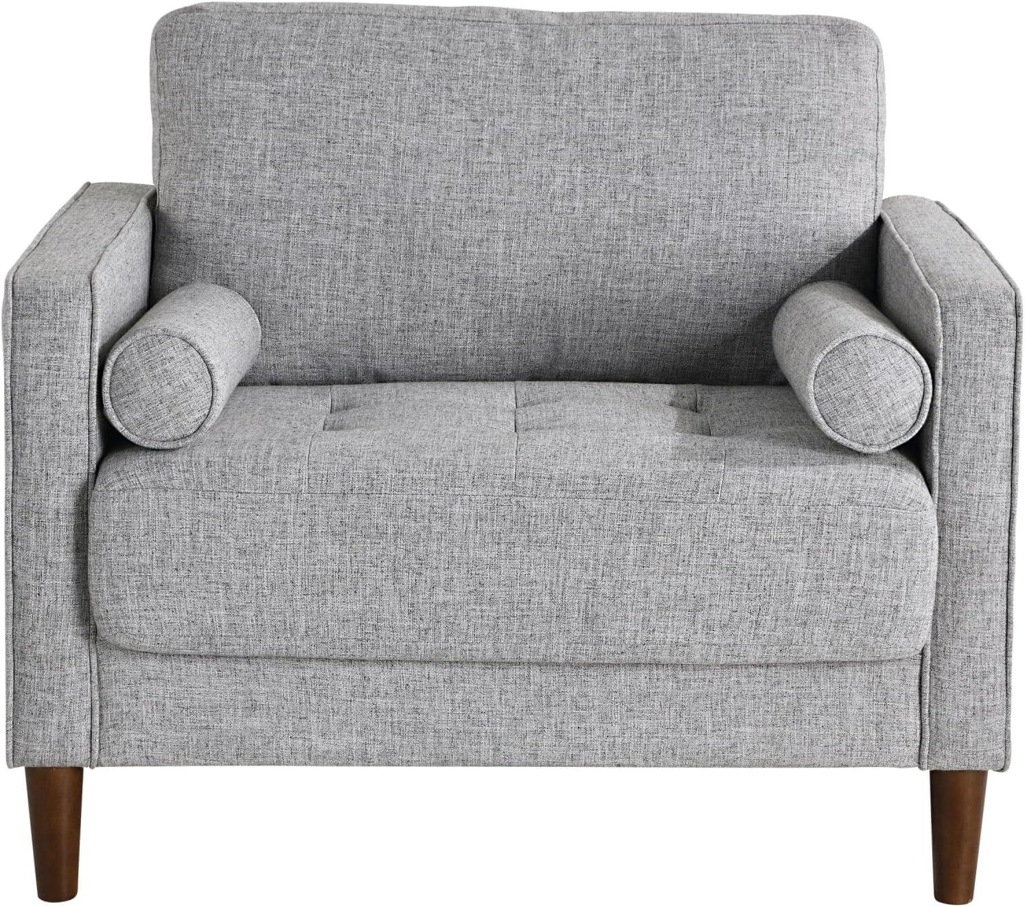 Light Gray Tufted Fabric Accent Chair with Wood Legs