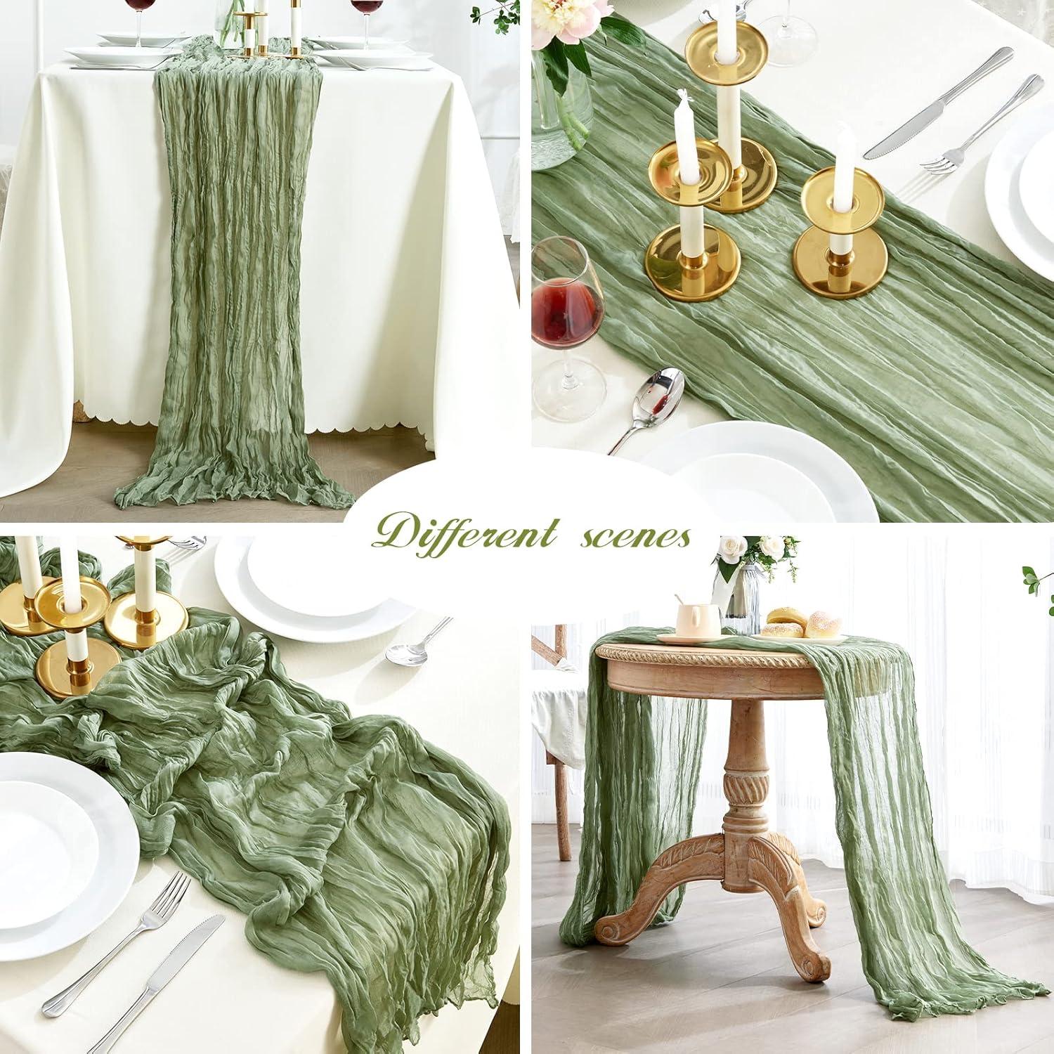 Mint Green Cheesecloth Table Runner 6 Pack 35" Boho Gauze Runner 120 inches Long Tablecloth Runner Rustic Sheer Fabric Bulk for Baby Shower Wedding Bridal Birthday Party Table Decorations