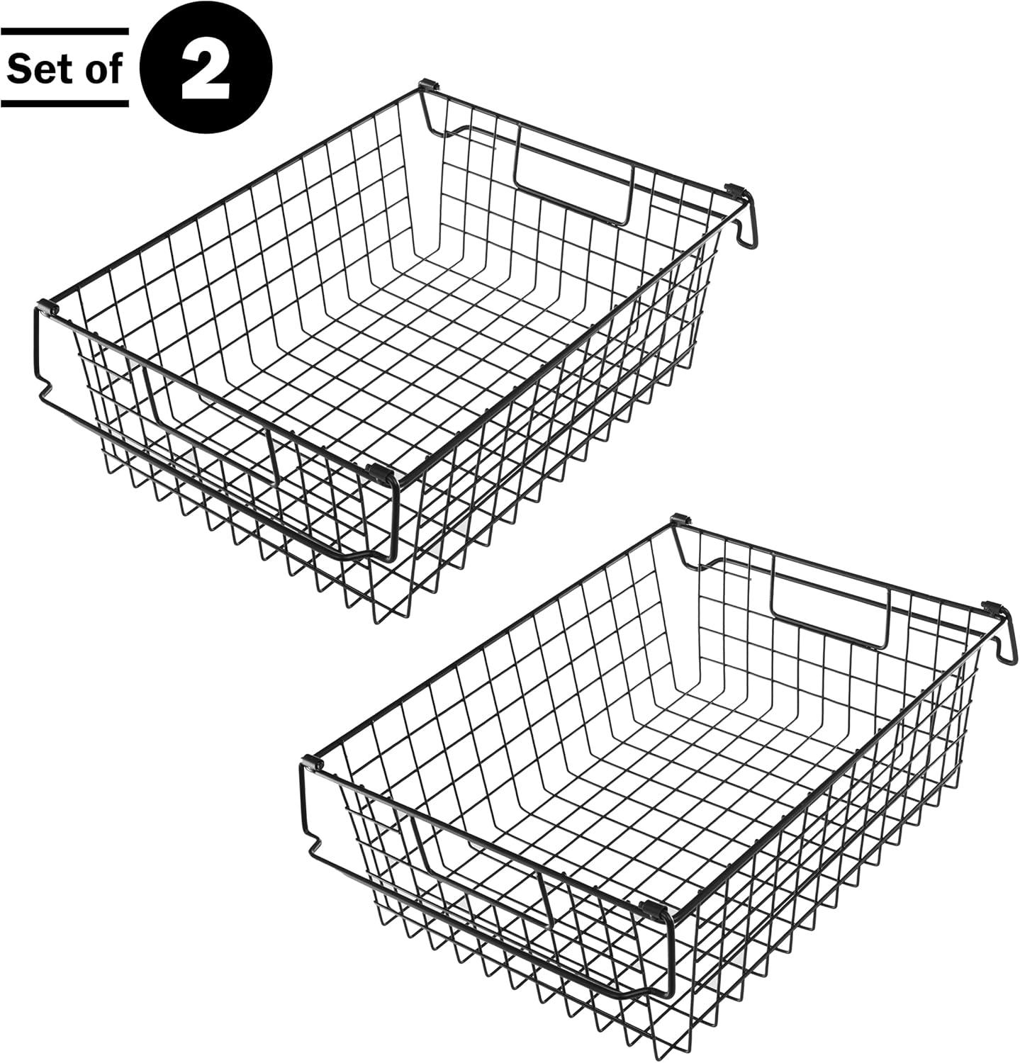 Black Metal Wire Stackable Storage Bins, Set of 2