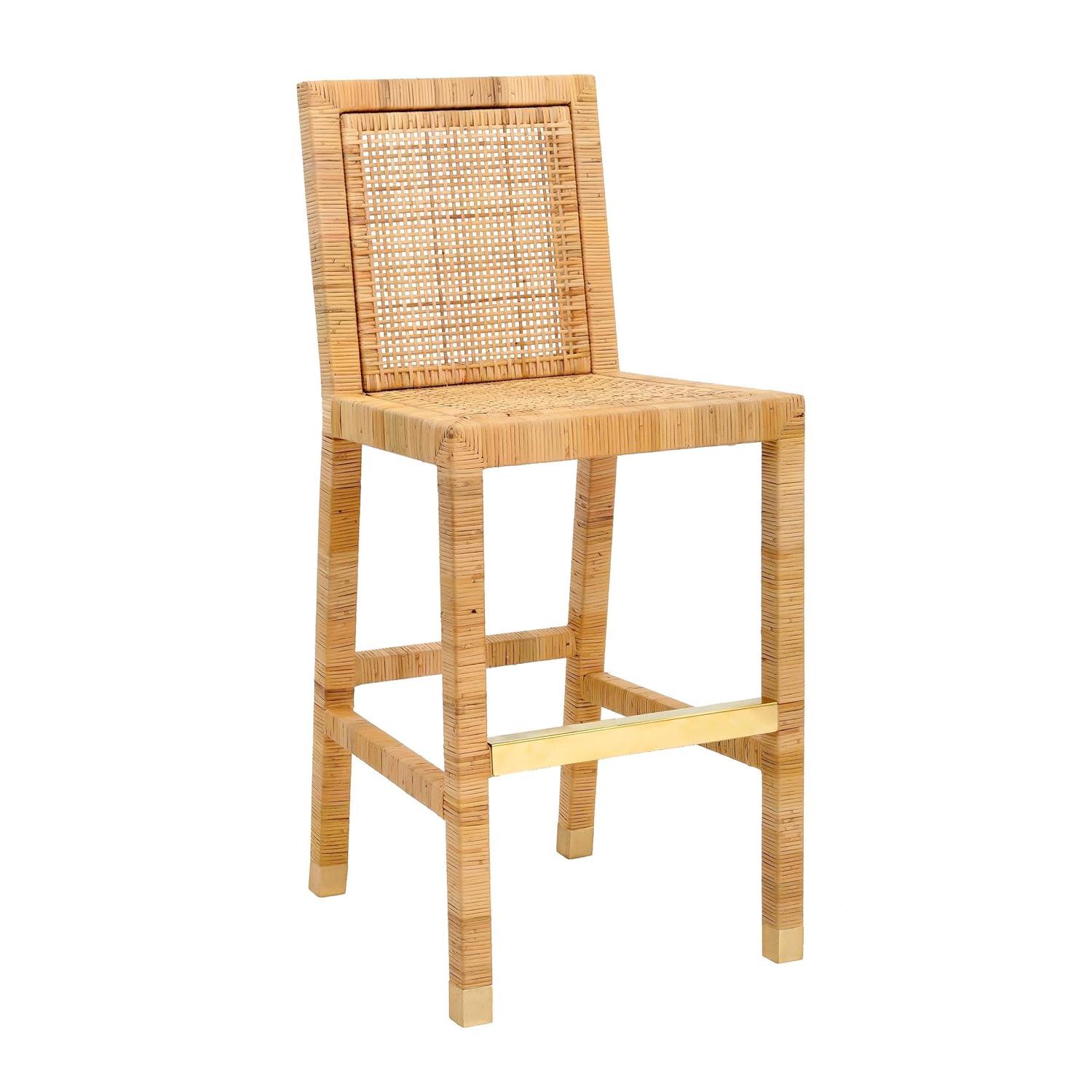 Amara Woven Rattan Performance Fabric Stool Natural Bar Height