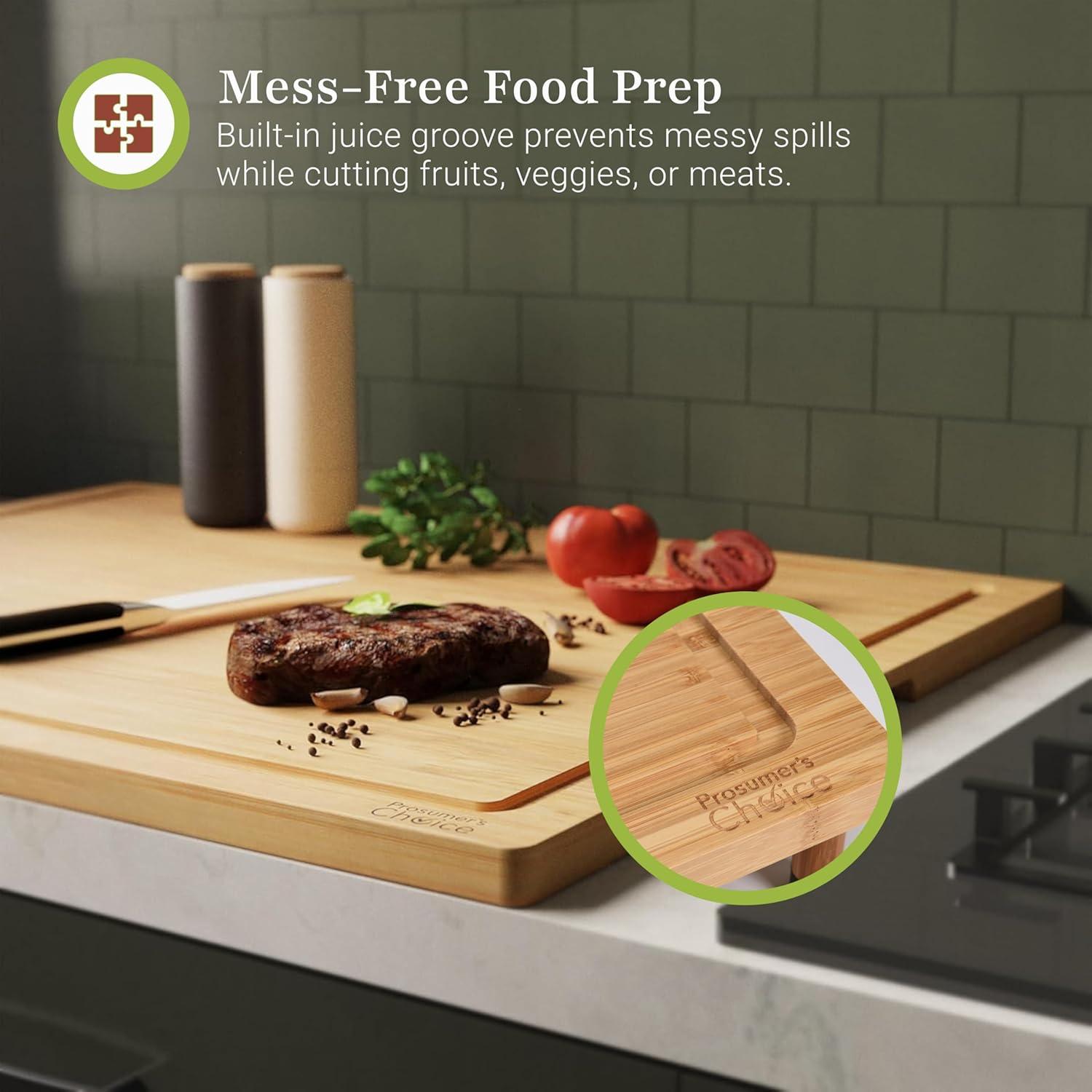 Prosumer's Choice Bamboo Stovetop Cover Cutting Board with Adjustable Legs - Large Size